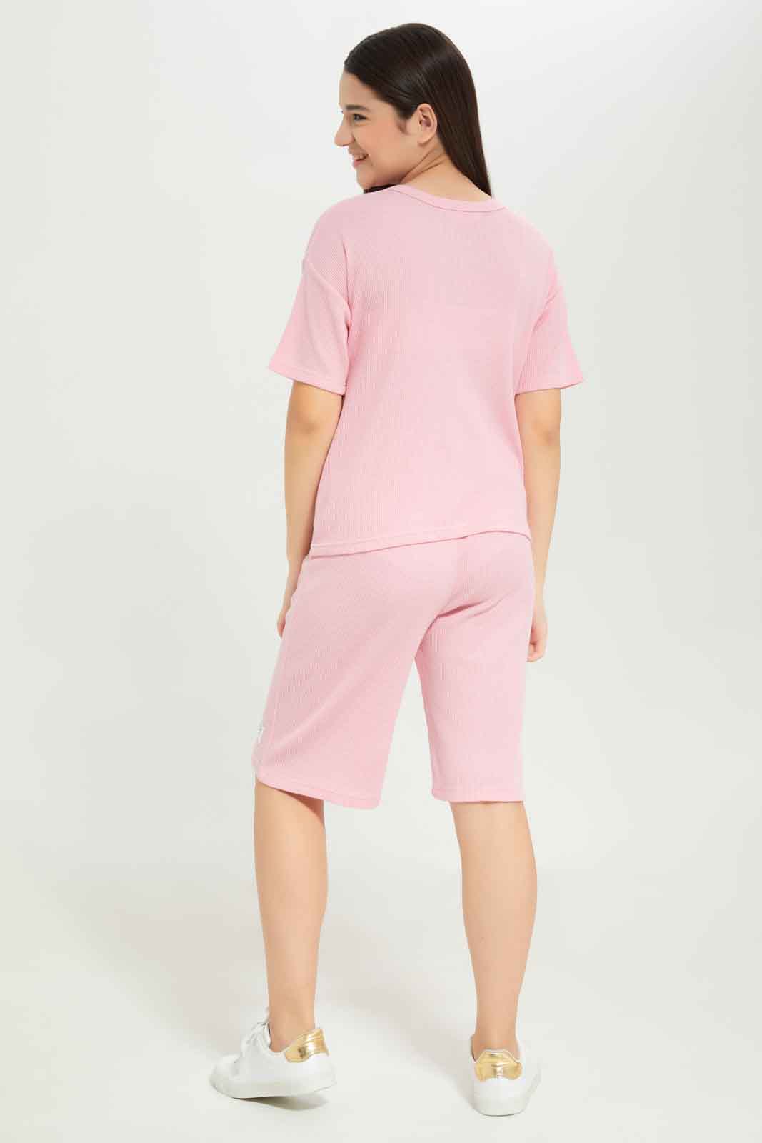 Redtag-Girls-Pink-Waffle-Sets-Category:Jog-Sets,-Colour:Apricot,-Deals:New-In,-Dept:Girls,-Filter:Senior-Girls-(8-to-14-Yrs),-GSR-Jog-Sets,-New-In-GSR-APL,-Non-Sale,-S23B,-Section:Girls-(0-to-14Yrs)--
