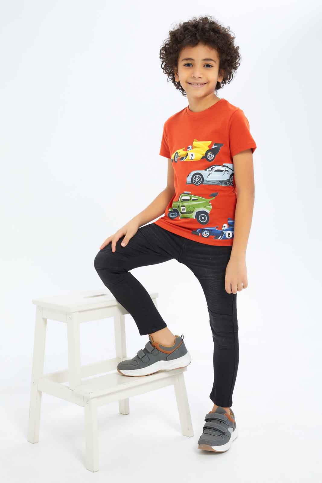 Redtag-Boys-Red-Short-Sleeve-Car-Graphic-T-Shirt-BOY-T-Shirts,-Category:T-Shirts,-CHA,-Colour:Red,-Deals:New-In,-Dept:Boys,-Filter:Boys-(2-to-8-Yrs),-New-In-BOY-APL,-Non-Sale,-S23B,-Section:Boys-(0-to-14Yrs),-TBL-Boys-2 to 8 Years