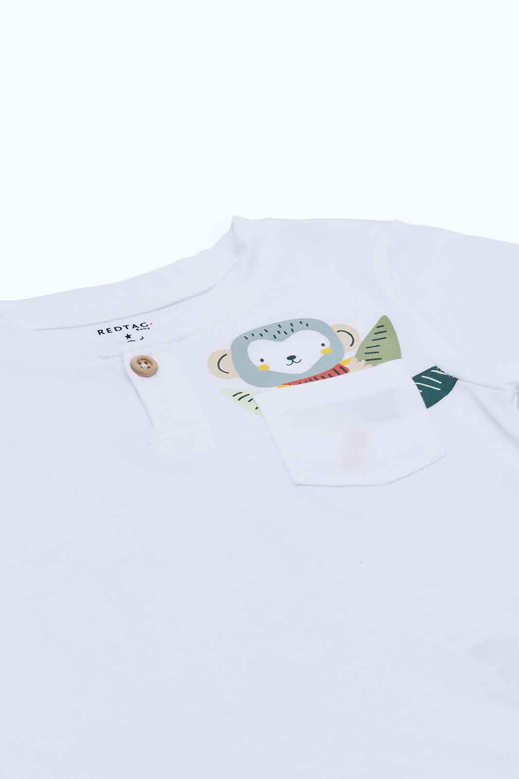 Redtag-Boys-White-Novelty-Pocket-Henley-Ss-Tee-Category:T-Shirts,-Colour:White,-Deals:New-In,-Dept:Boys,-Filter:Infant-Boys-(3-to-24-Mths),-INB-T-Shirts,-New-In-INB-APL,-Non-Sale,-S23B,-Section:Boys-(0-to-14Yrs),-TBL-Infant-Boys-3 to 24 Months