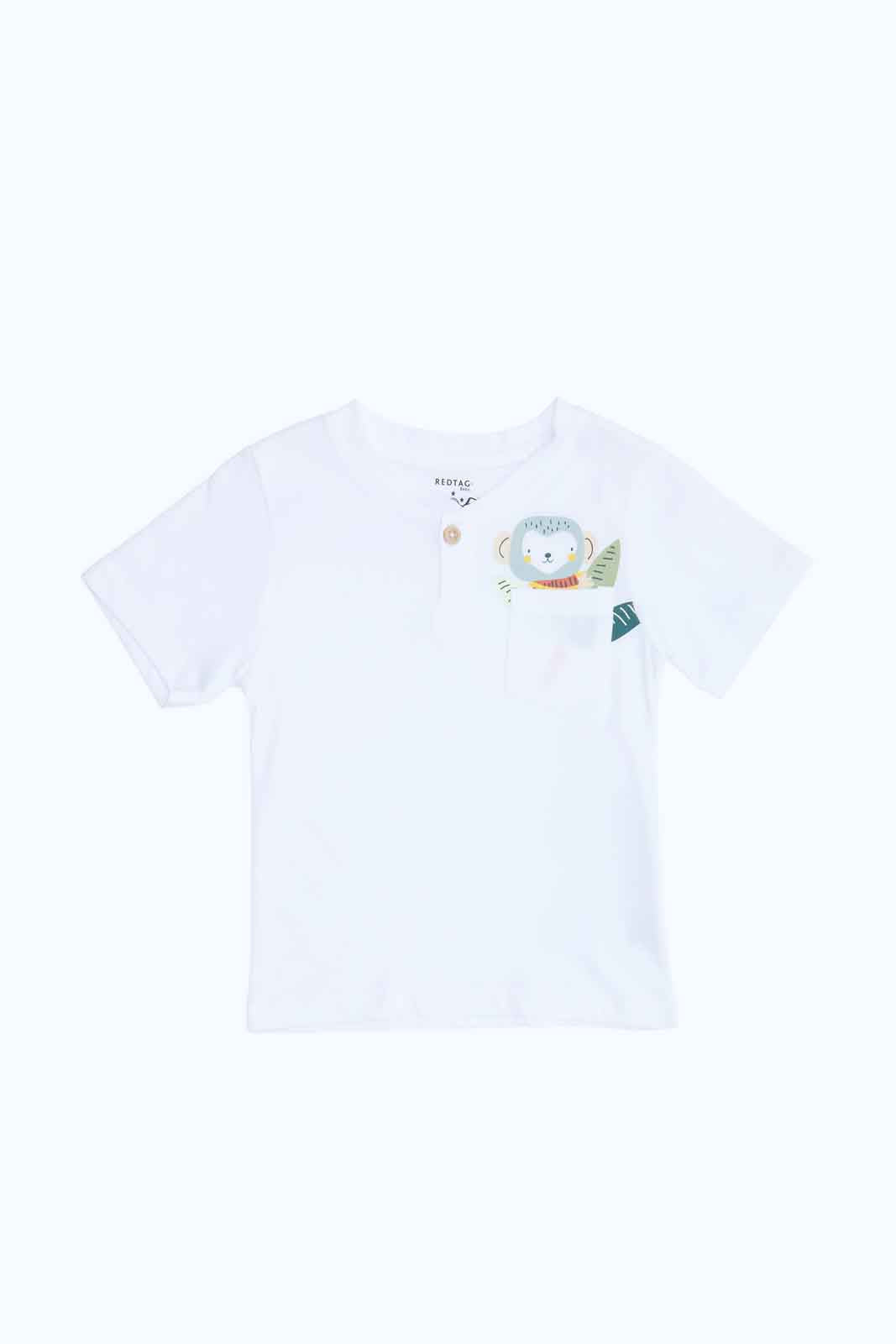 Redtag-Boys-White-Novelty-Pocket-Henley-Ss-Tee-Category:T-Shirts,-Colour:White,-Deals:New-In,-Dept:Boys,-Filter:Infant-Boys-(3-to-24-Mths),-INB-T-Shirts,-New-In-INB-APL,-Non-Sale,-S23B,-Section:Boys-(0-to-14Yrs),-TBL-Infant-Boys-3 to 24 Months