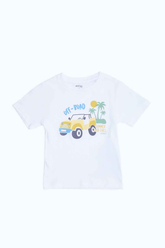 Redtag-Boys-White-Jeep-Print-Front-Ss-T-Shirt-Category:T-Shirts,-Colour:White,-Deals:New-In,-Dept:Boys,-Filter:Infant-Boys-(3-to-24-Mths),-INB-T-Shirts,-New-In-INB-APL,-Non-Sale,-S23B,-Section:Boys-(0-to-14Yrs),-TBL-Infant-Boys-3 to 24 Months