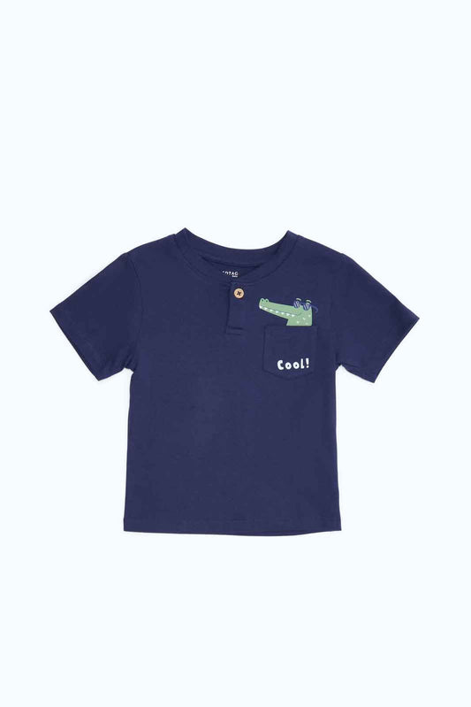Redtag-Boys-Navy-Novelty-Pocket-Henley-Ss-Tee-Category:T-Shirts,-Colour:Navy,-Deals:New-In,-Dept:Boys,-Filter:Infant-Boys-(3-to-24-Mths),-INB-T-Shirts,-New-In-INB-APL,-Non-Sale,-S23B,-Section:Boys-(0-to-14Yrs),-TBL-Infant-Boys-3 to 24 Months