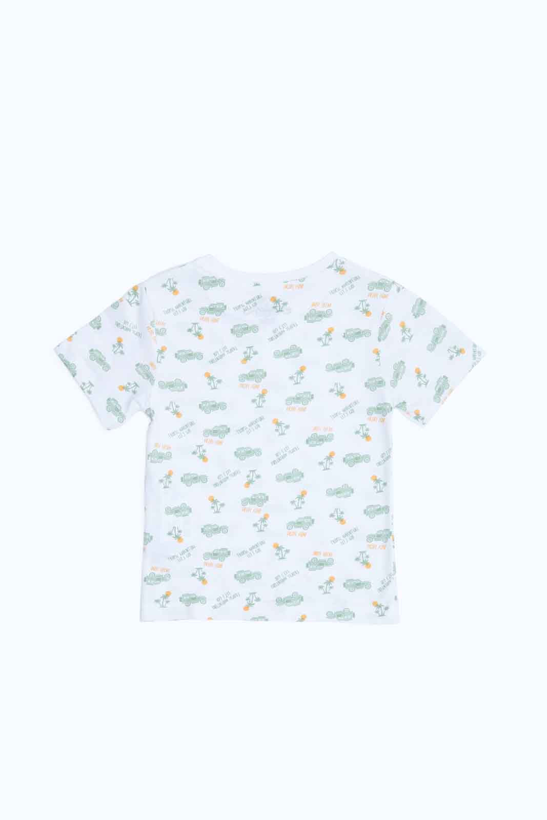 Redtag-Boys-Stone-Aop-Jeep-Ss-T-Shirt-Category:T-Shirts,-Colour:Beige,-Deals:New-In,-Dept:Boys,-Filter:Infant-Boys-(3-to-24-Mths),-INB-T-Shirts,-New-In-INB-APL,-Non-Sale,-S23B,-Section:Boys-(0-to-14Yrs),-TBL-Infant-Boys-3 to 24 Months