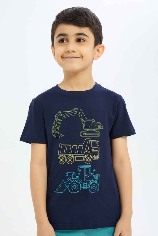 Redtag-Boys-Navy-Short-Sleeve-Crane-Graphic-T-Shirt-BOY-T-Shirts,-Category:T-Shirts,-CHA,-Colour:Navy,-Deals:New-In,-Dept:Boys,-Filter:Boys-(2-to-8-Yrs),-New-In-BOY-APL,-Non-Sale,-S23B,-Section:Boys-(0-to-14Yrs),-TBL-Boys-2 to 8 Years