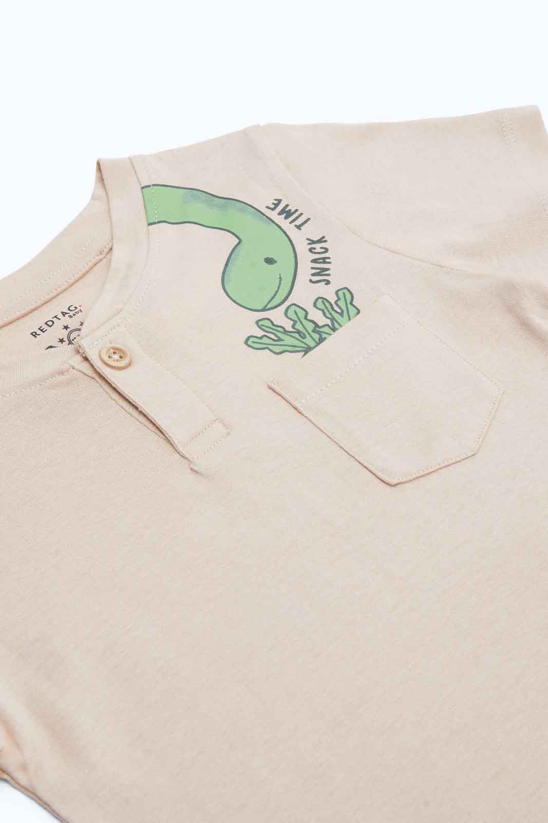 Redtag-Boys-Stone-Novelty-Pocket-Henley-Ss-Tee-Category:T-Shirts,-Colour:Ecru,-Deals:New-In,-Dept:Boys,-Filter:Infant-Boys-(3-to-24-Mths),-INB-T-Shirts,-New-In-INB-APL,-Non-Sale,-S23B,-Section:Boys-(0-to-14Yrs),-TBL-Infant-Boys-3 to 24 Months