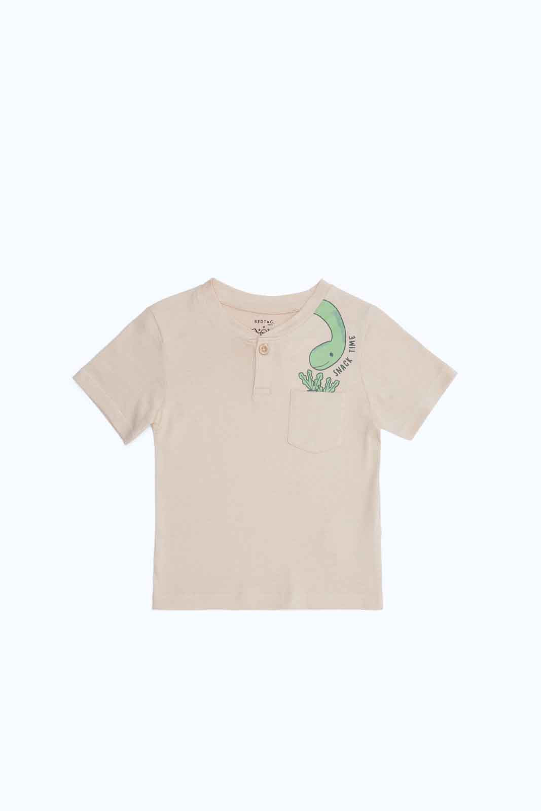 Redtag-Boys-Stone-Novelty-Pocket-Henley-Ss-Tee-Category:T-Shirts,-Colour:Ecru,-Deals:New-In,-Dept:Boys,-Filter:Infant-Boys-(3-to-24-Mths),-INB-T-Shirts,-New-In-INB-APL,-Non-Sale,-S23B,-Section:Boys-(0-to-14Yrs),-TBL-Infant-Boys-3 to 24 Months