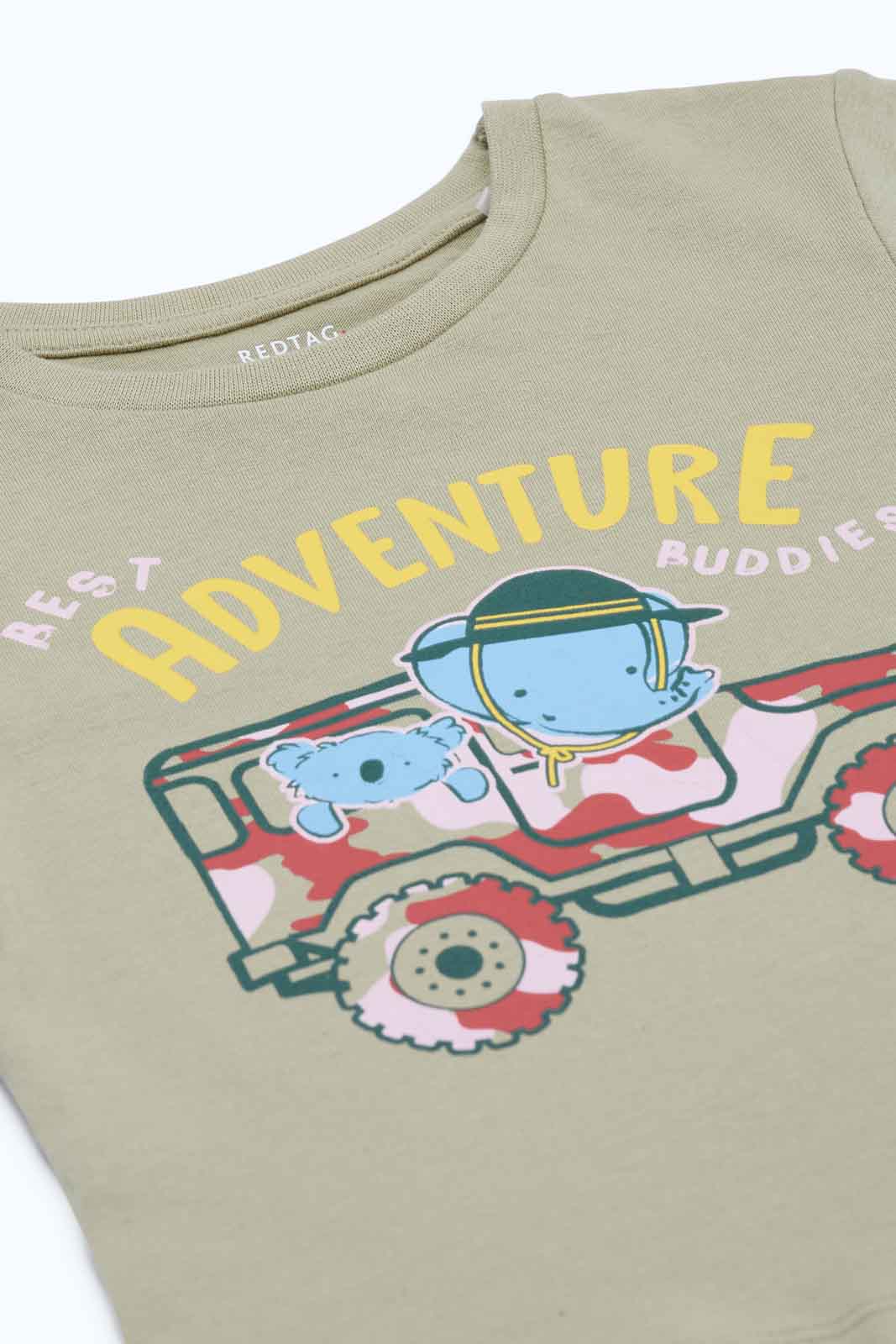 Redtag-Boys-Green-Jeep-Print-Front-Ss-T-Shirt-Category:T-Shirts,-Colour:Green,-Deals:New-In,-Dept:Boys,-Filter:Infant-Boys-(3-to-24-Mths),-INB-T-Shirts,-New-In-INB-APL,-Non-Sale,-S23B,-Section:Boys-(0-to-14Yrs),-TBL-Infant-Boys-3 to 24 Months