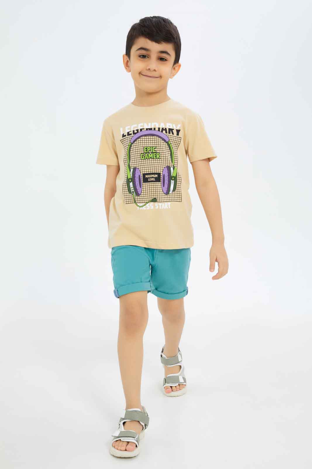 Redtag-Boys-Beige-Short-Sleeve-Gamer-Graphic-T-Shirt-BOY-T-Shirts,-Category:T-Shirts,-CHA,-Colour:Beige,-Deals:New-In,-Dept:Boys,-Filter:Boys-(2-to-8-Yrs),-New-In-BOY-APL,-Non-Sale,-S23B,-Section:Boys-(0-to-14Yrs),-TBL-Boys-2 to 8 Years