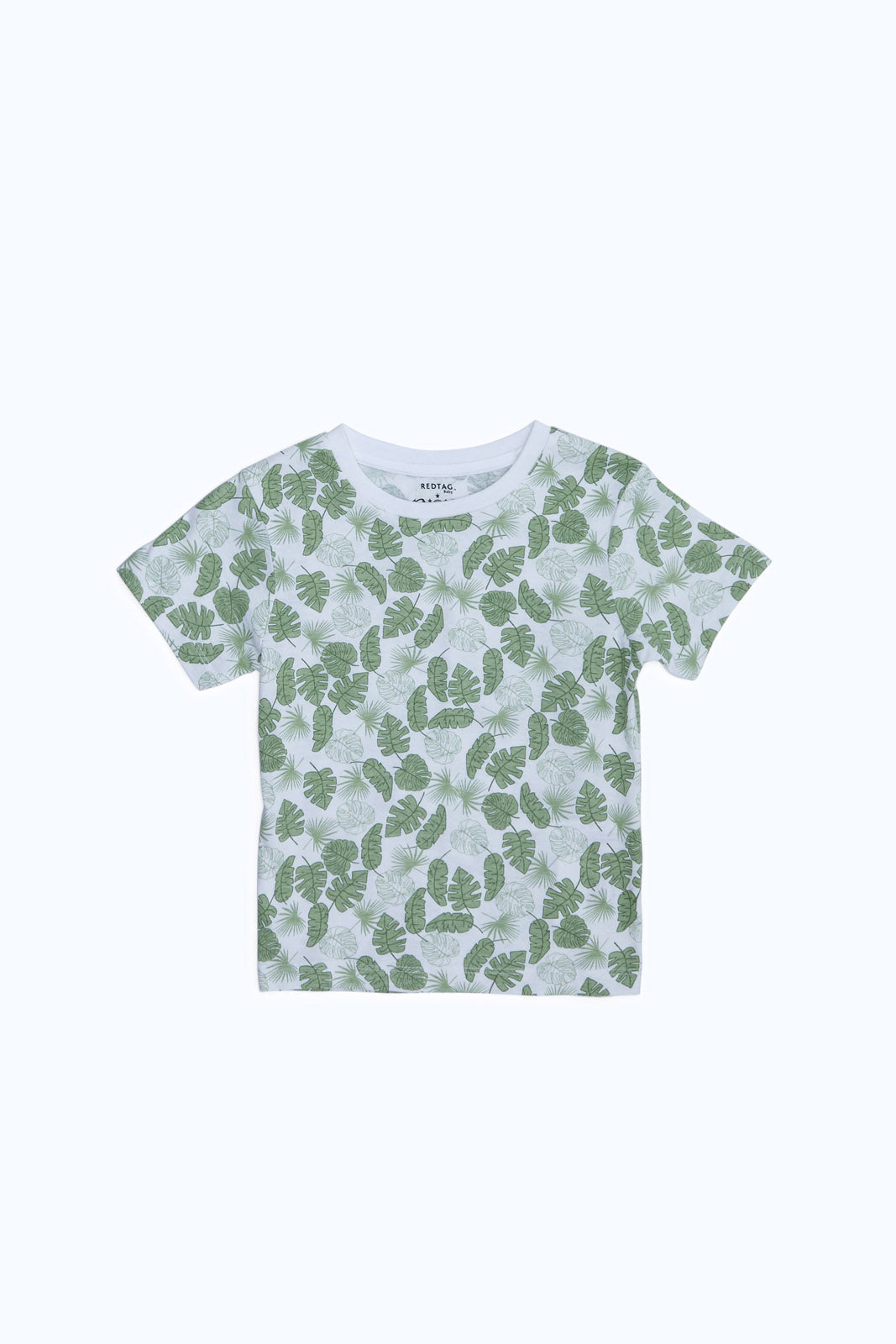 Redtag-Boys-White-Aop-Palm-Tree-Ss-T-Shirt-Category:T-Shirts,-Colour:White,-Deals:New-In,-Dept:Boys,-Filter:Infant-Boys-(3-to-24-Mths),-INB-T-Shirts,-New-In-INB-APL,-Non-Sale,-S23B,-Section:Boys-(0-to-14Yrs),-TBL-Infant-Boys-3 to 24 Months