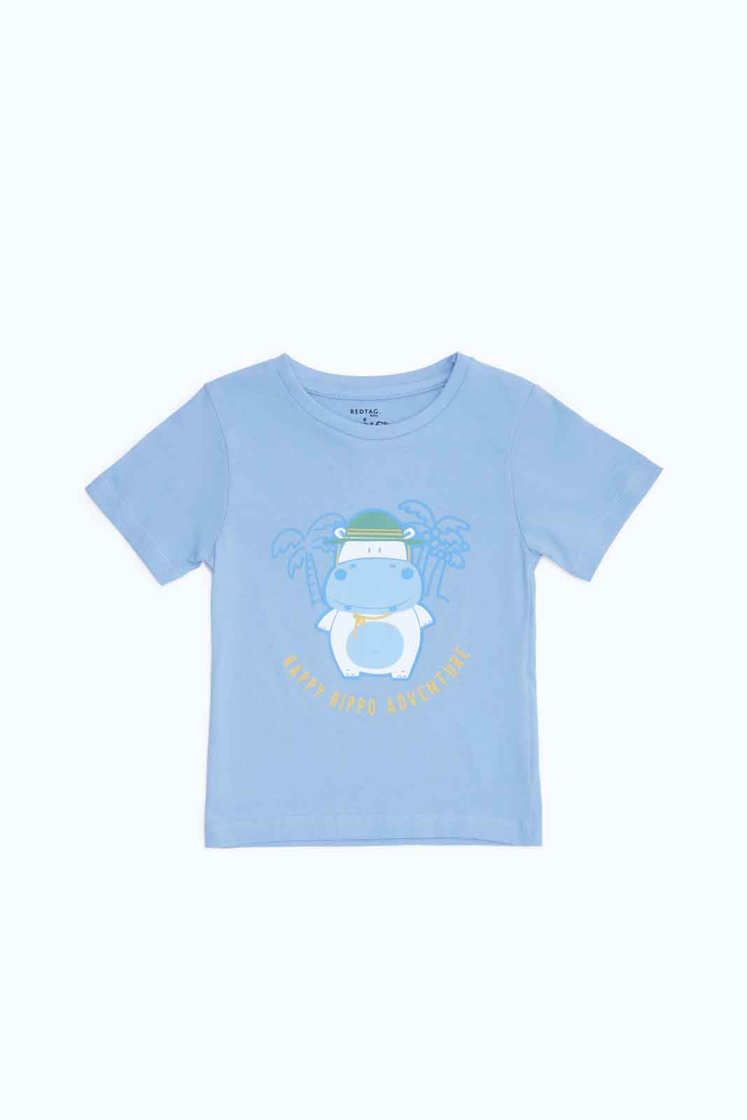 Redtag-Boys-Blue-Hippo-Adventure-Print-Ss-Front-Tee-Category:T-Shirts,-Colour:Blue,-Deals:New-In,-Dept:Boys,-Filter:Infant-Boys-(3-to-24-Mths),-INB-T-Shirts,-New-In-INB-APL,-Non-Sale,-S23B,-Section:Boys-(0-to-14Yrs),-TBL-Infant-Boys-3 to 24 Months
