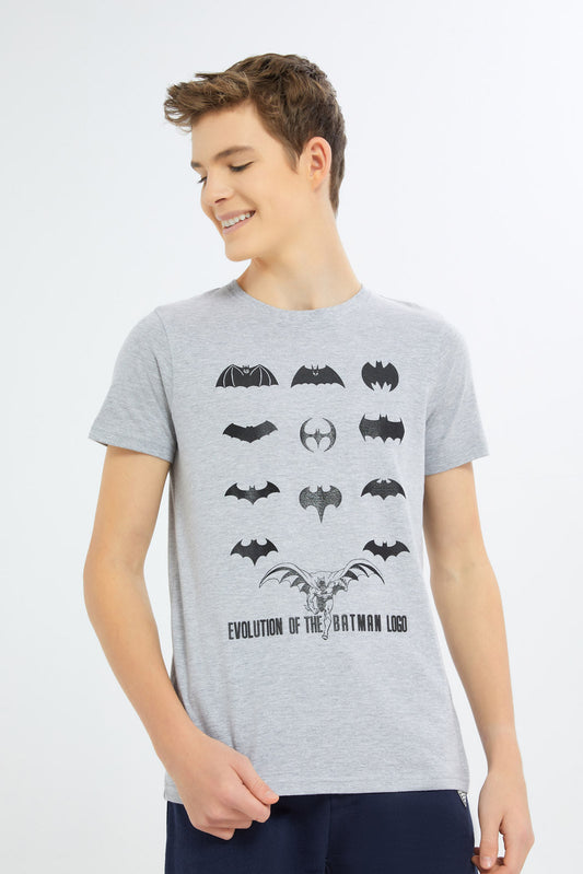 Redtag-Boys-Grey-Evolution-Of-Batman-Tee-BSR-T-Shirts,-Category:T-Shirts,-CHA,-Colour:Grey,-Deals:2-FOR-37,-Deals:New-In,-Dept:Boys,-Filter:Senior-Boys-(8-to-14-Yrs),-H1:KWR,-H2:BSR,-H3:TSH,-H4:TSH,-New-In-BSR-APL,-Non-Sale,-S23B,-Season:S23B,-Section:Boys-(0-to-14Yrs),-TBL-Senior-Boys-9 to 14 Years