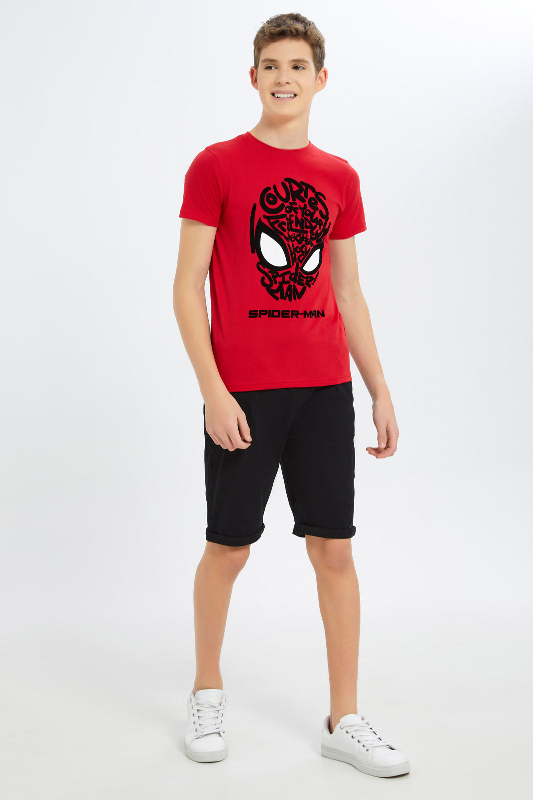 Redtag-Boys-Red-Spiderman-Tee-BSR-T-Shirts,-Category:T-Shirts,-CHA,-Colour:Red,-Deals:New-In,-Dept:Boys,-Filter:Senior-Boys-(8-to-14-Yrs),-New-In-BSR-APL,-Non-Sale,-S23B,-Section:Boys-(0-to-14Yrs),-TBL-Senior-Boys-9 to 14 Years