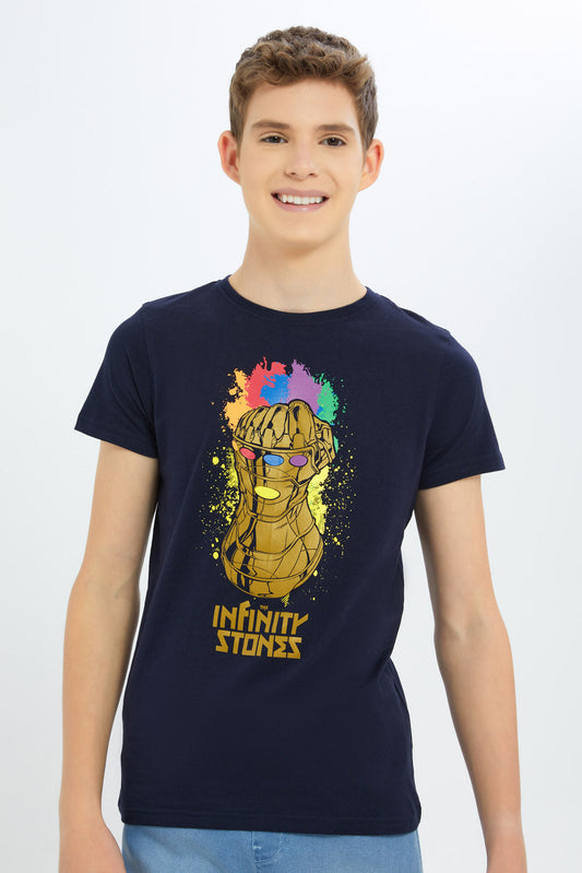 Redtag-Boys-Navy-Infinity-Of-Stones-Tee-BSR-T-Shirts,-Category:T-Shirts,-Colour:Navy,-Deals:New-In,-Dept:Boys,-Filter:Senior-Boys-(8-to-14-Yrs),-New-In-BSR-APL,-Non-Sale,-S23B,-Section:Boys-(0-to-14Yrs),-TBL-Senior-Boys-9 to 14 Years