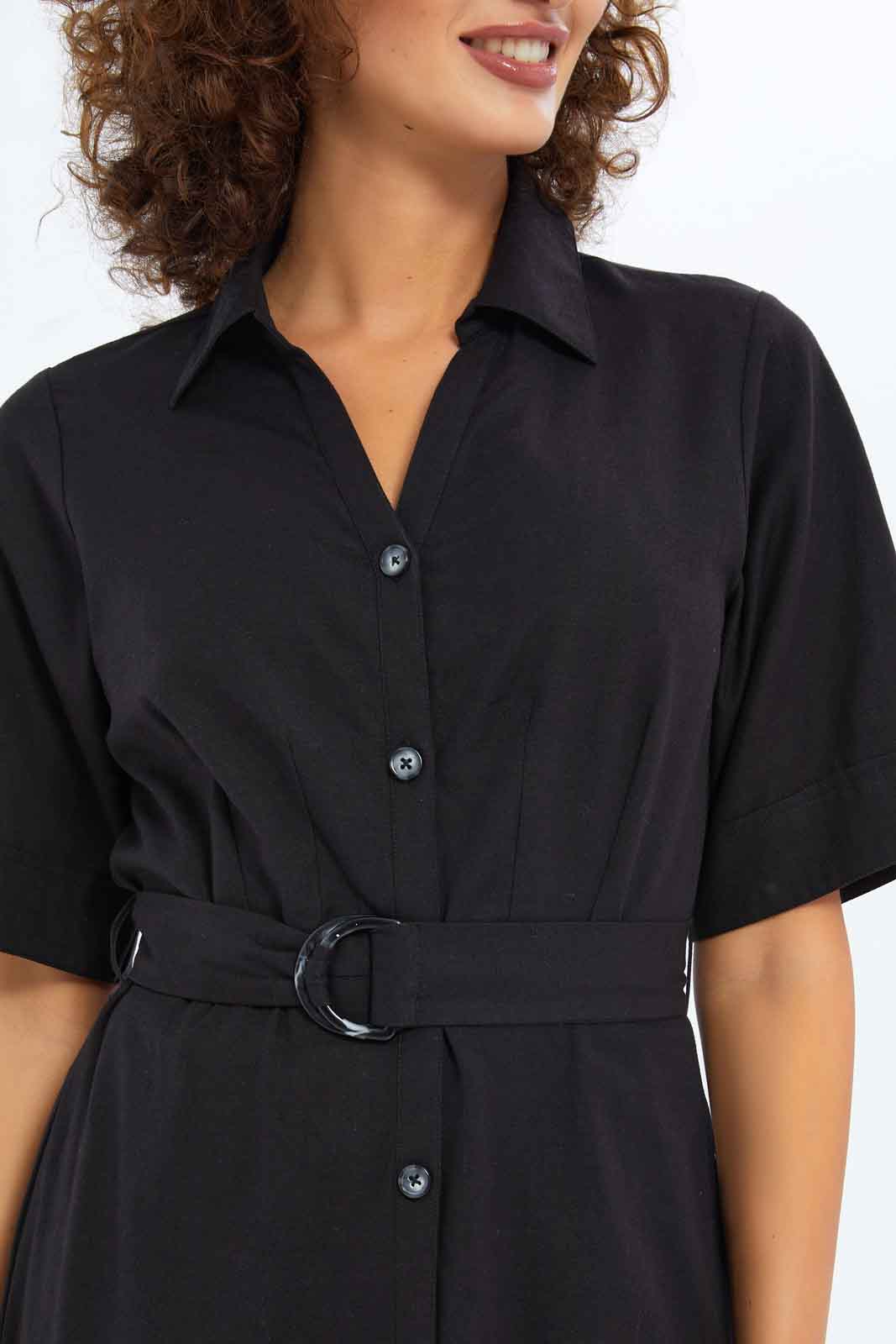 Redtag-Women-Linen-Shirt-Dress-Category:Dresses,-Colour:Black,-Deals:New-In,-Dept:Ladieswear,-Filter:Women's-Clothing,-New-In-Women-APL,-Non-Sale,-S23B,-Section:Women,-Women-Dresses-Women's-