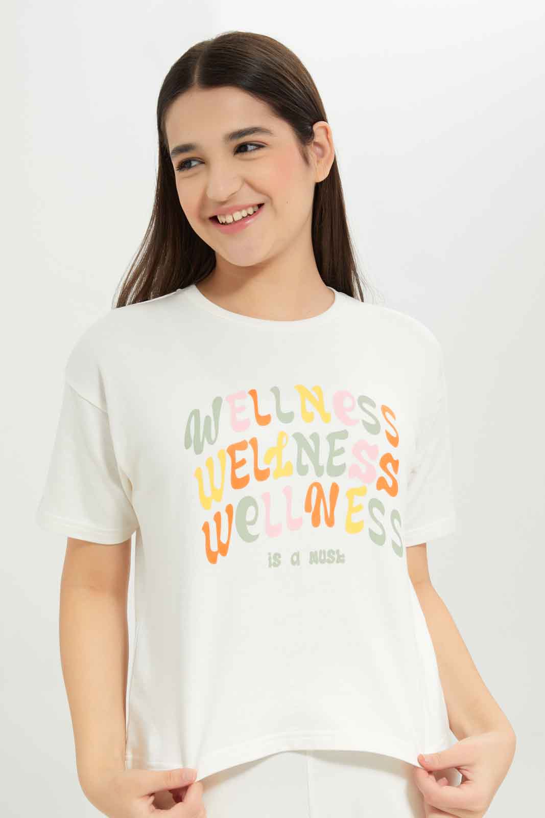 Redtag-Girls-White-Drop-Shoulder-Top-Category:T-Shirts,-Colour:White,-Deals:New-In,-Dept:Girls,-Filter:Senior-Girls-(8-to-14-Yrs),-GSR-T-Shirts,-New-In-GSR-APL,-Non-Sale,-S23B,-Section:Girls-(0-to-14Yrs)-Senior-Girls-9 to 14 Years
