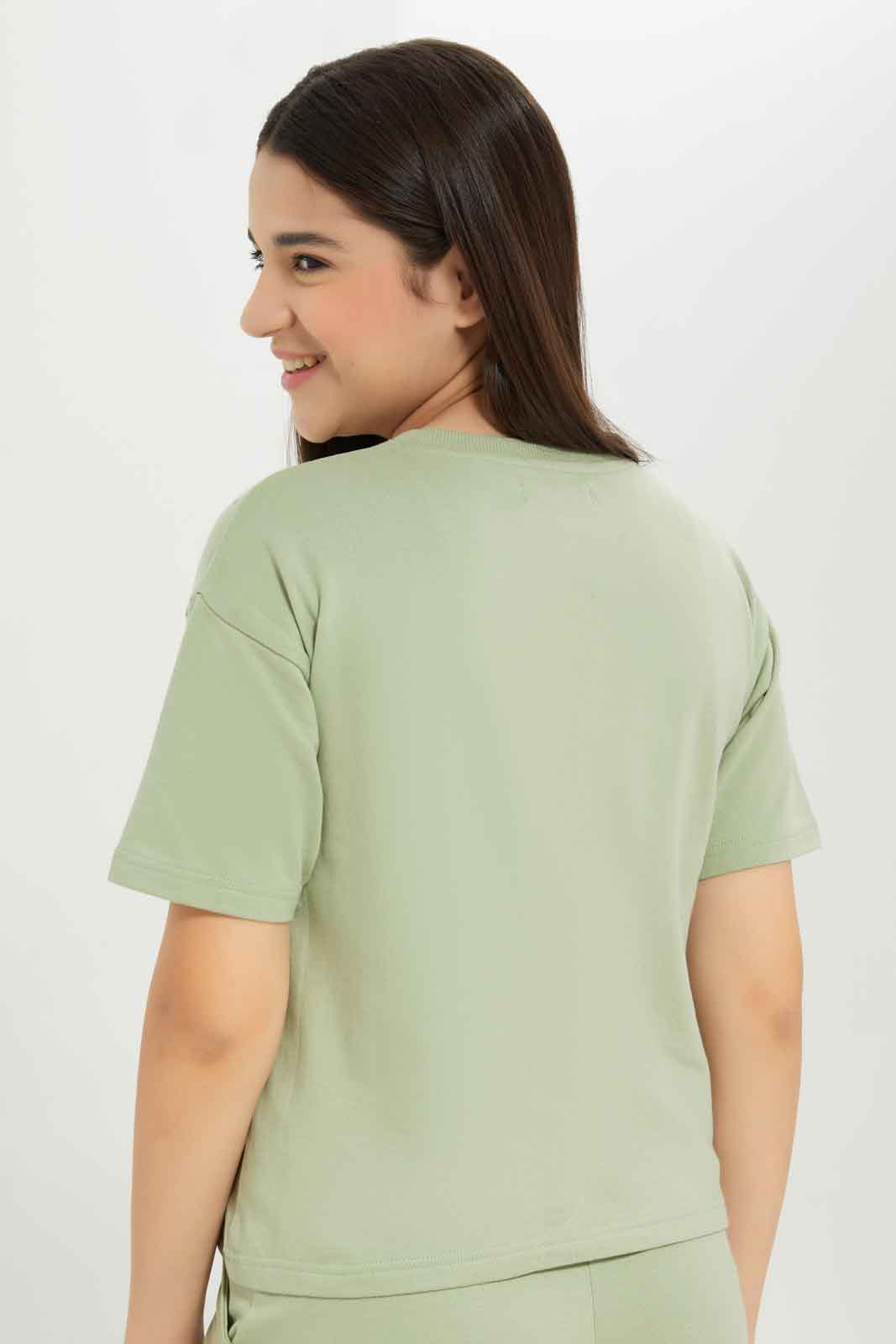 Redtag-Girls-Sage-Drop-Shoulder-Top-Category:T-Shirts,-Colour:Green,-Deals:New-In,-Dept:Girls,-Filter:Senior-Girls-(8-to-14-Yrs),-GSR-T-Shirts,-New-In-GSR-APL,-Non-Sale,-S23B,-Section:Girls-(0-to-14Yrs)-Senior-Girls-9 to 14 Years