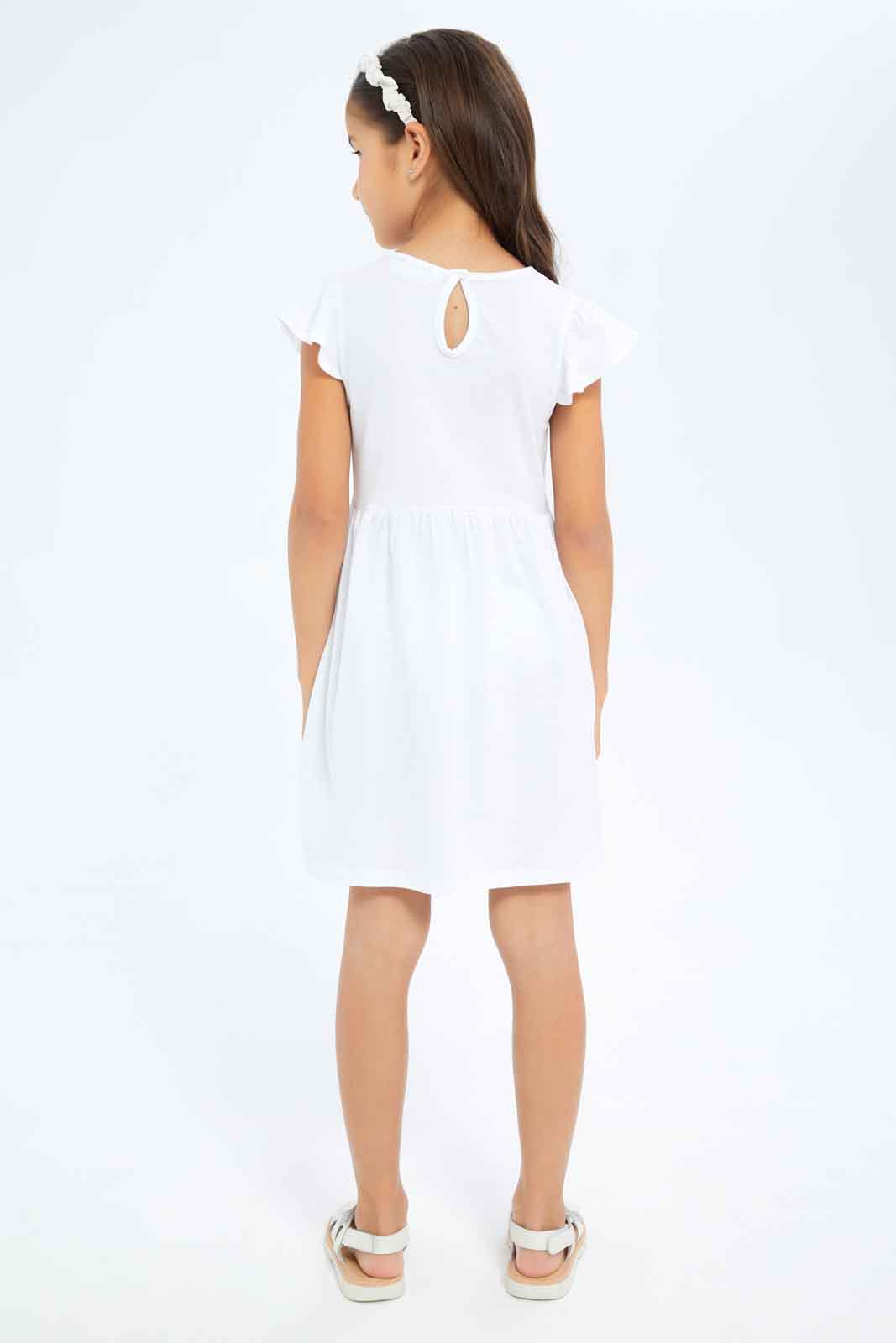 Redtag-Girls-Opp-Sj-Dress-Ss---White-Floral-Placement-Category:Dresses,-Colour:White,-Deals:New-In,-Dept:Girls,-Filter:Girls-(2-to-8-Yrs),-GIR-Dresses,-New-In-GIR-APL,-Non-Sale,-S23B,-Section:Girls-(0-to-14Yrs),-VLM-Girls-2 to 8 Years