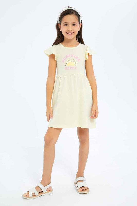 Redtag-Girls-Opp-Sj-Dress-Ss---Hello-Sunshine-Yellow-Category:Dresses,-Colour:Yellow,-Deals:New-In,-Dept:Girls,-Filter:Girls-(2-to-8-Yrs),-GIR-Dresses,-New-In-GIR-APL,-Non-Sale,-S23B,-Section:Girls-(0-to-14Yrs),-VLM-Girls-2 to 8 Years