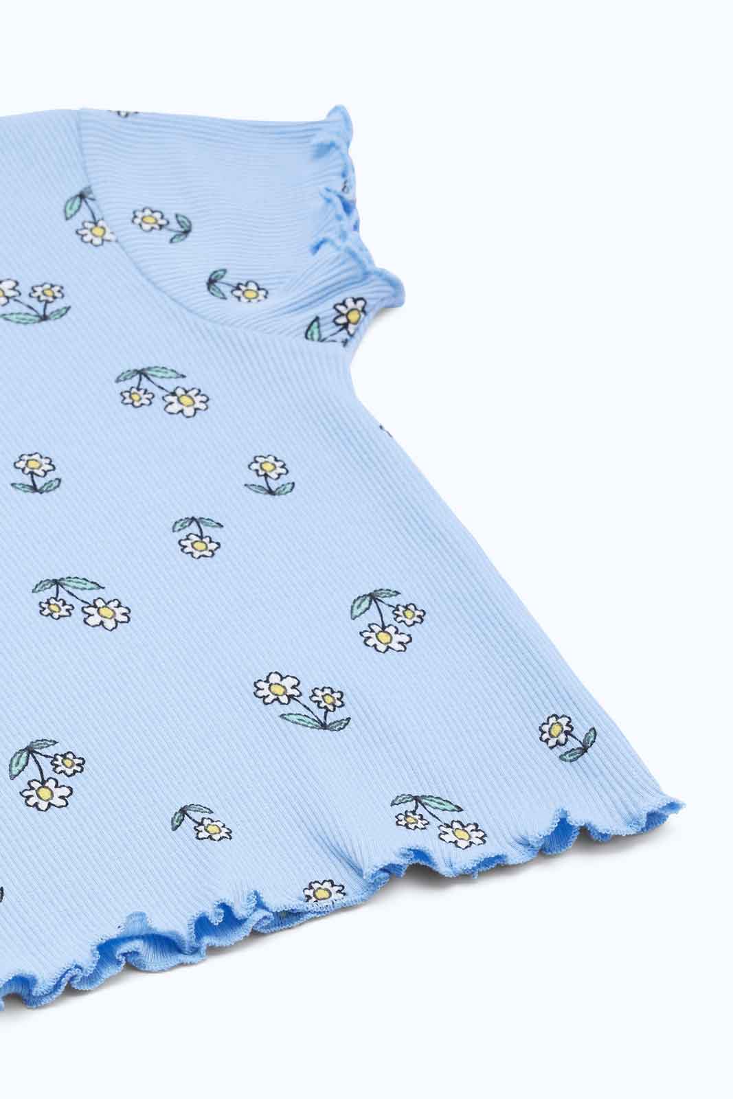 Redtag-Girls-Blue-Floral-Print-Rib-T-Shirt-Category:T-Shirts,-Colour:Blue,-Deals:New-In,-Dept:Girls,-Filter:Infant-Girls-(3-to-24-Mths),-ING-T-Shirts,-New-In-ING-APL,-Non-Sale,-S23B,-Section:Girls-(0-to-14Yrs)-Infant-Girls-3 to 24 Months