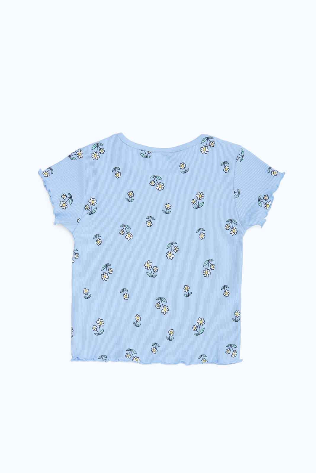 Redtag-Girls-Blue-Floral-Print-Rib-T-Shirt-Category:T-Shirts,-Colour:Blue,-Deals:New-In,-Dept:Girls,-Filter:Infant-Girls-(3-to-24-Mths),-ING-T-Shirts,-New-In-ING-APL,-Non-Sale,-S23B,-Section:Girls-(0-to-14Yrs)-Infant-Girls-3 to 24 Months