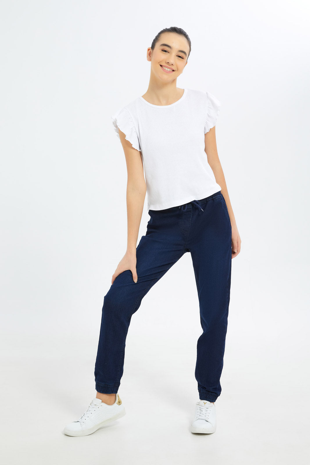 Redtag-Girls-Dk-Wash-Knitted-Jogger-Category:Jeggings,-Colour:Dark-Wash,-Deals:New-In,-Dept:Girls,-Filter:Senior-Girls-(8-to-14-Yrs),-FIT-WALL-(FTW),-GSR-Jeggings,-H1:KWR,-H2:GSR,-H3:DNB,-H4:JEG,-New-In-GSR-APL,-Non-Sale,-S23B,-Season:S23B,-Section:Girls-(0-to-14Yrs)-Senior-Girls-9 to 14 Years