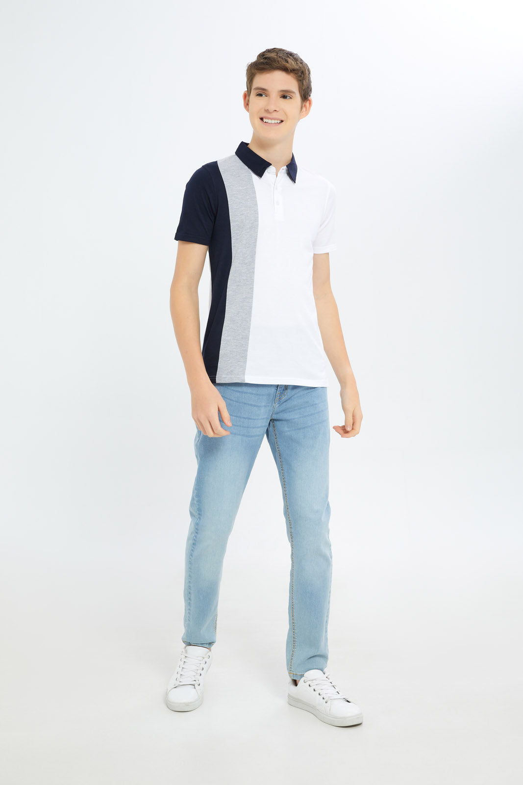Redtag-Boys-White-Colorblock-Polo-Tee-BSR-Polo-T-Shirts,-Category:Polo-T-Shirts,-Colour:White,-Deals:New-In,-Dept:Boys,-Filter:Senior-Boys-(8-to-14-Yrs),-H1:KWR,-H2:BSR,-H3:TSH,-H4:POS,-New-In-BSR-APL,-Non-Sale,-RMD,-S23C,-Season:S23C,-Section:Boys-(0-to-14Yrs)-Senior-Boys-9 to 14 Years