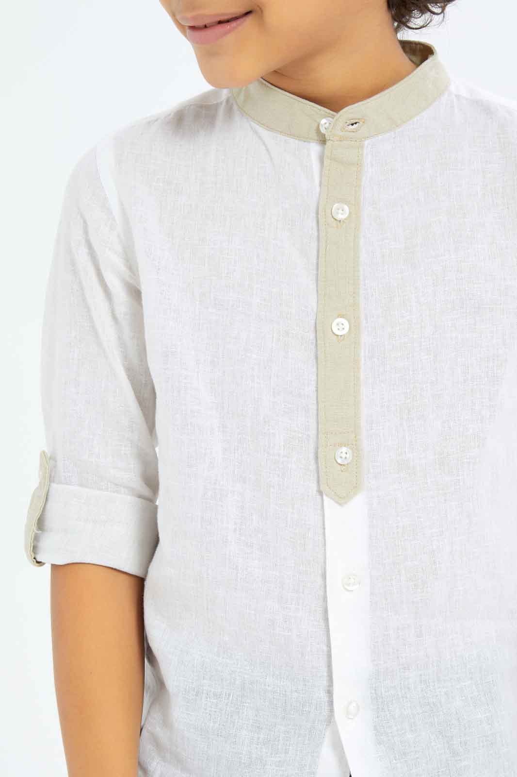 Redtag-Boys-White-Mandarin-Collar-Long-Sleeve-Shirt-BOY-Shirts,-Category:Shirts,-Colour:White,-Deals:New-In,-Dept:Boys,-Filter:Boys-(2-to-8-Yrs),-New-In-BOY-APL,-Non-Sale,-S23C,-Section:Boys-(0-to-14Yrs)-Boys-2 to 8 Years