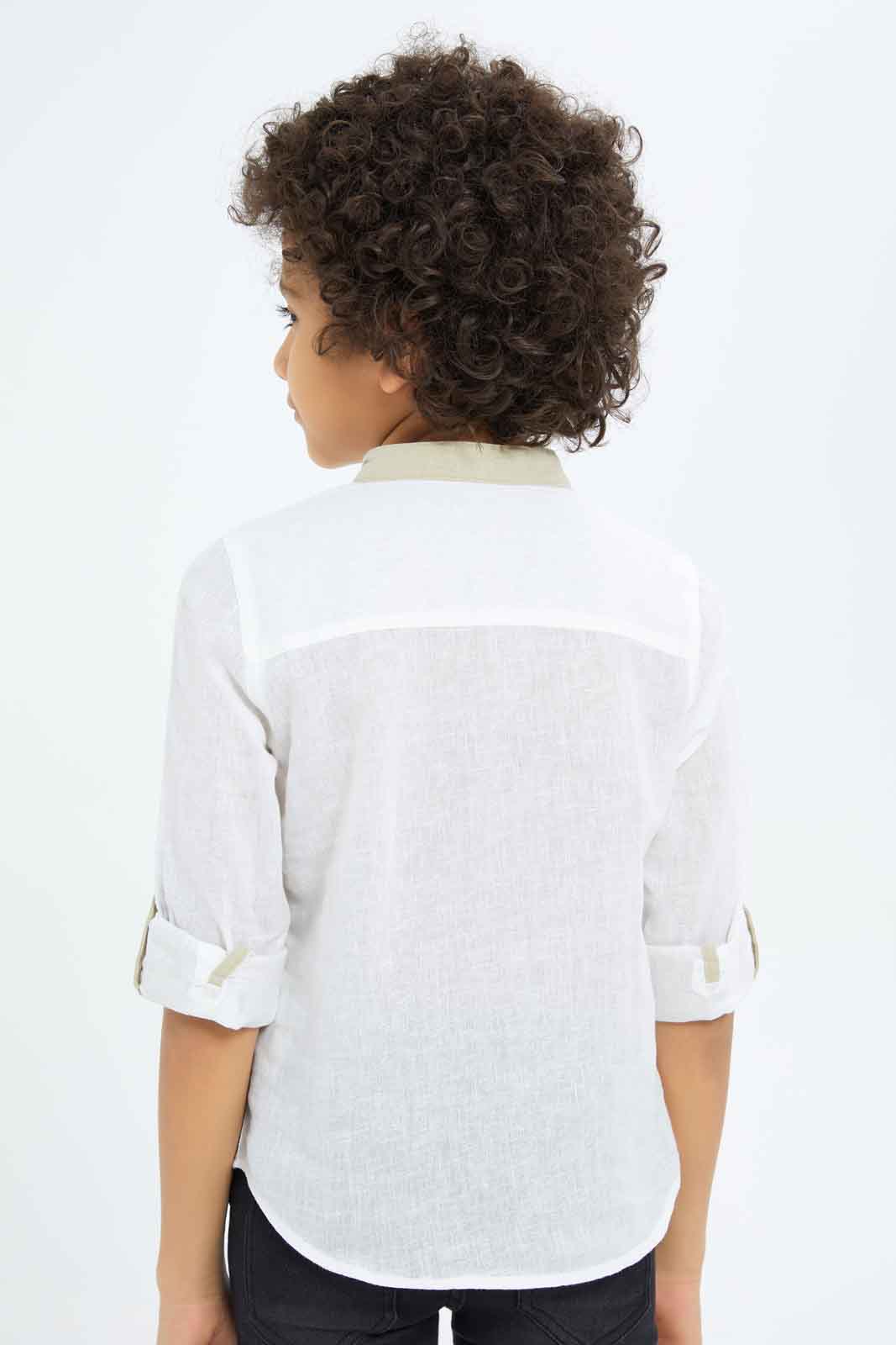 Redtag-Boys-White-Mandarin-Collar-Long-Sleeve-Shirt-BOY-Shirts,-Category:Shirts,-Colour:White,-Deals:New-In,-Dept:Boys,-Filter:Boys-(2-to-8-Yrs),-New-In-BOY-APL,-Non-Sale,-S23C,-Section:Boys-(0-to-14Yrs)-Boys-2 to 8 Years