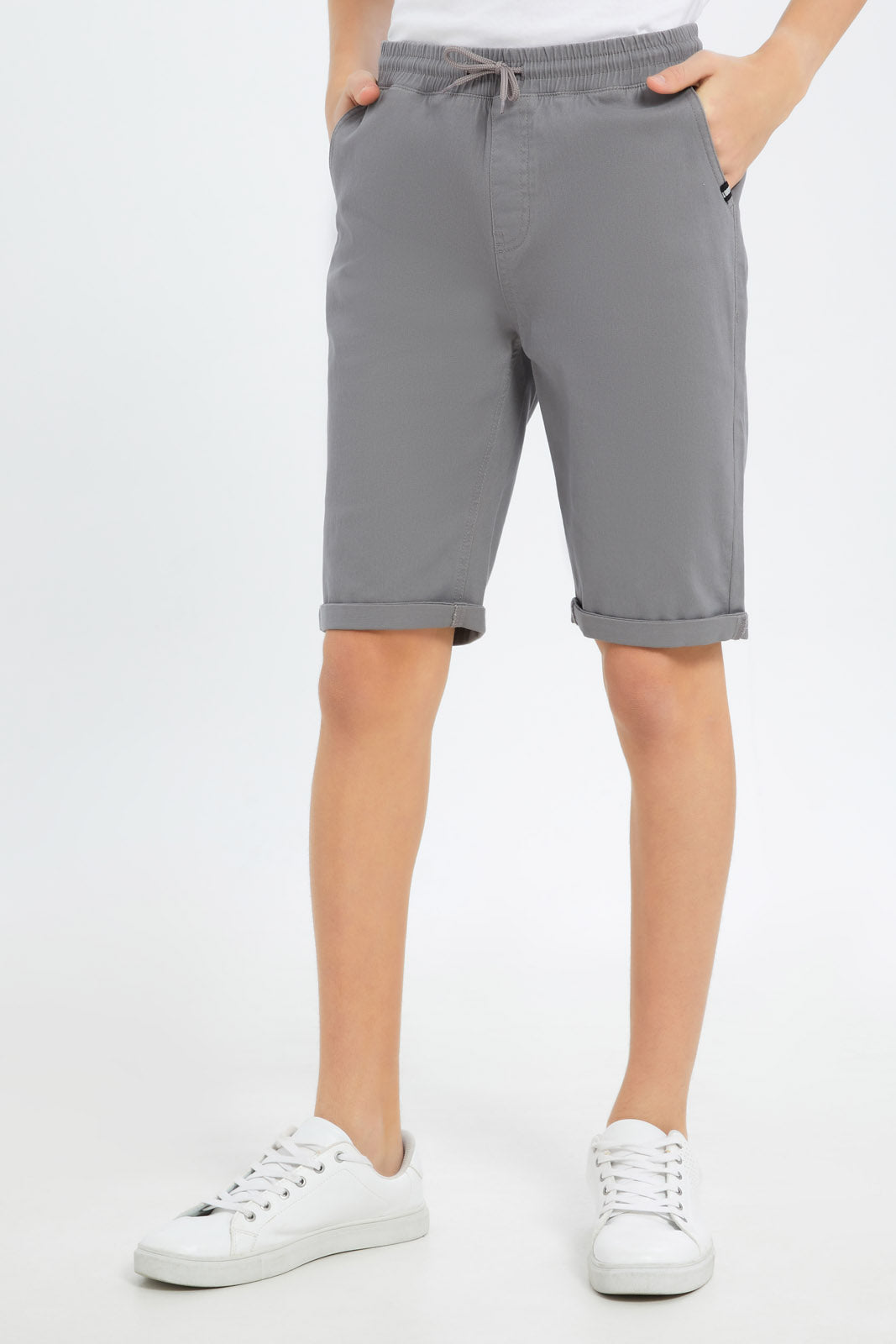 Redtag-Boys-Grey-Mel-Pull-On-Trouser-Short-BSR-Shorts,-Category:Shorts,-Colour:Grey,-Deals:New-In,-Dept:Boys,-Filter:Senior-Boys-(8-to-14-Yrs),-New-In-BSR-APL,-Non-Sale,-S23C,-Section:Boys-(0-to-14Yrs),-TBL-Senior-Boys-9 to 14 Years