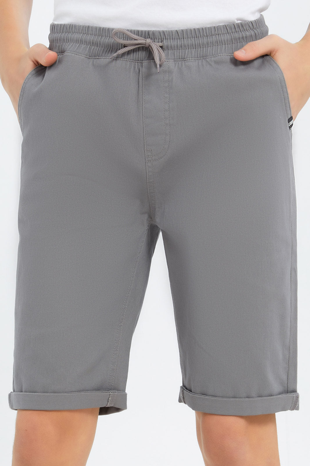 Redtag-Boys-Grey-Mel-Pull-On-Trouser-Short-BSR-Shorts,-Category:Shorts,-Colour:Grey,-Deals:New-In,-Dept:Boys,-Filter:Senior-Boys-(8-to-14-Yrs),-New-In-BSR-APL,-Non-Sale,-S23C,-Section:Boys-(0-to-14Yrs),-TBL-Senior-Boys-9 to 14 Years