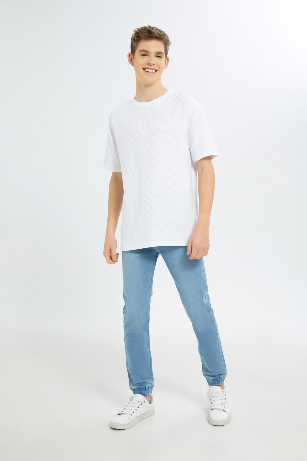 Redtag-Boys-White-Oversize-Jacquard-Tee-BSR-T-Shirts,-Category:T-Shirts,-Colour:White,-Deals:2-FOR-49,-Deals:New-In,-Dept:Boys,-Filter:Senior-Boys-(8-to-14-Yrs),-H1:KWR,-H2:BSR,-H3:TSH,-H4:TSH,-New-In-BSR-APL,-Non-Sale,-S23B,-Season:S23B,-Section:Boys-(0-to-14Yrs),-VLM-Senior-Boys-9 to 14 Years
