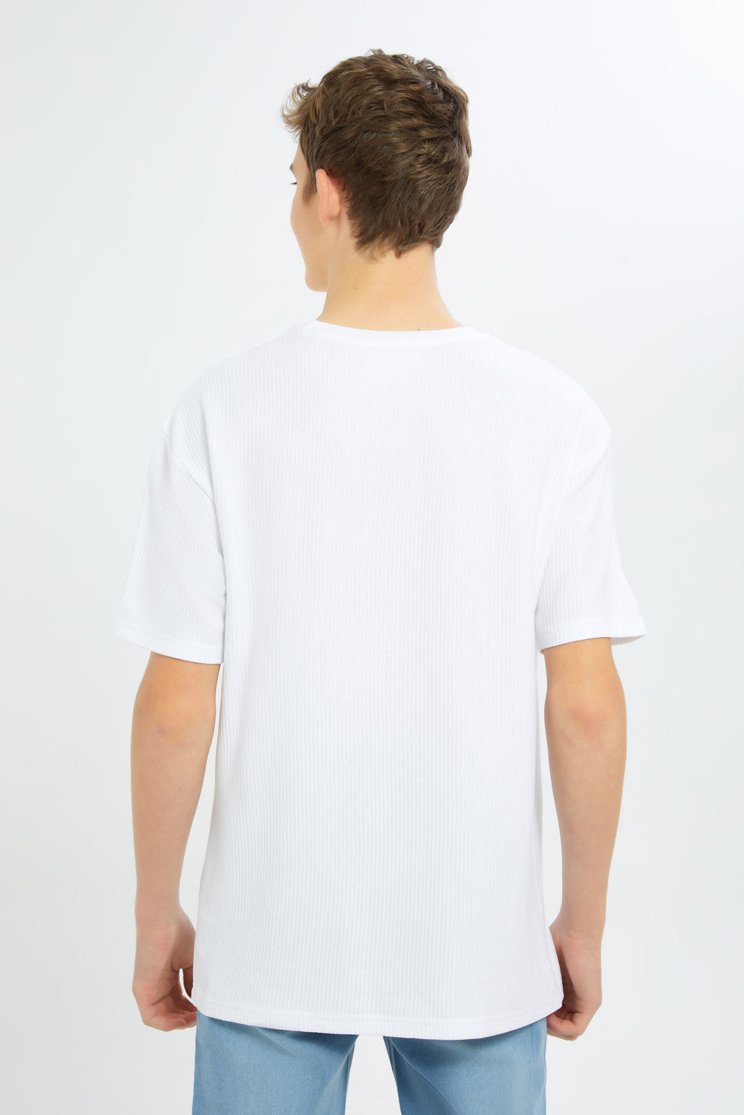 Redtag-Boys-White-Oversize-Jacquard-Tee-BSR-T-Shirts,-Category:T-Shirts,-Colour:White,-Deals:2-FOR-49,-Deals:New-In,-Dept:Boys,-Filter:Senior-Boys-(8-to-14-Yrs),-H1:KWR,-H2:BSR,-H3:TSH,-H4:TSH,-New-In-BSR-APL,-Non-Sale,-S23B,-Season:S23B,-Section:Boys-(0-to-14Yrs),-VLM-Senior-Boys-9 to 14 Years