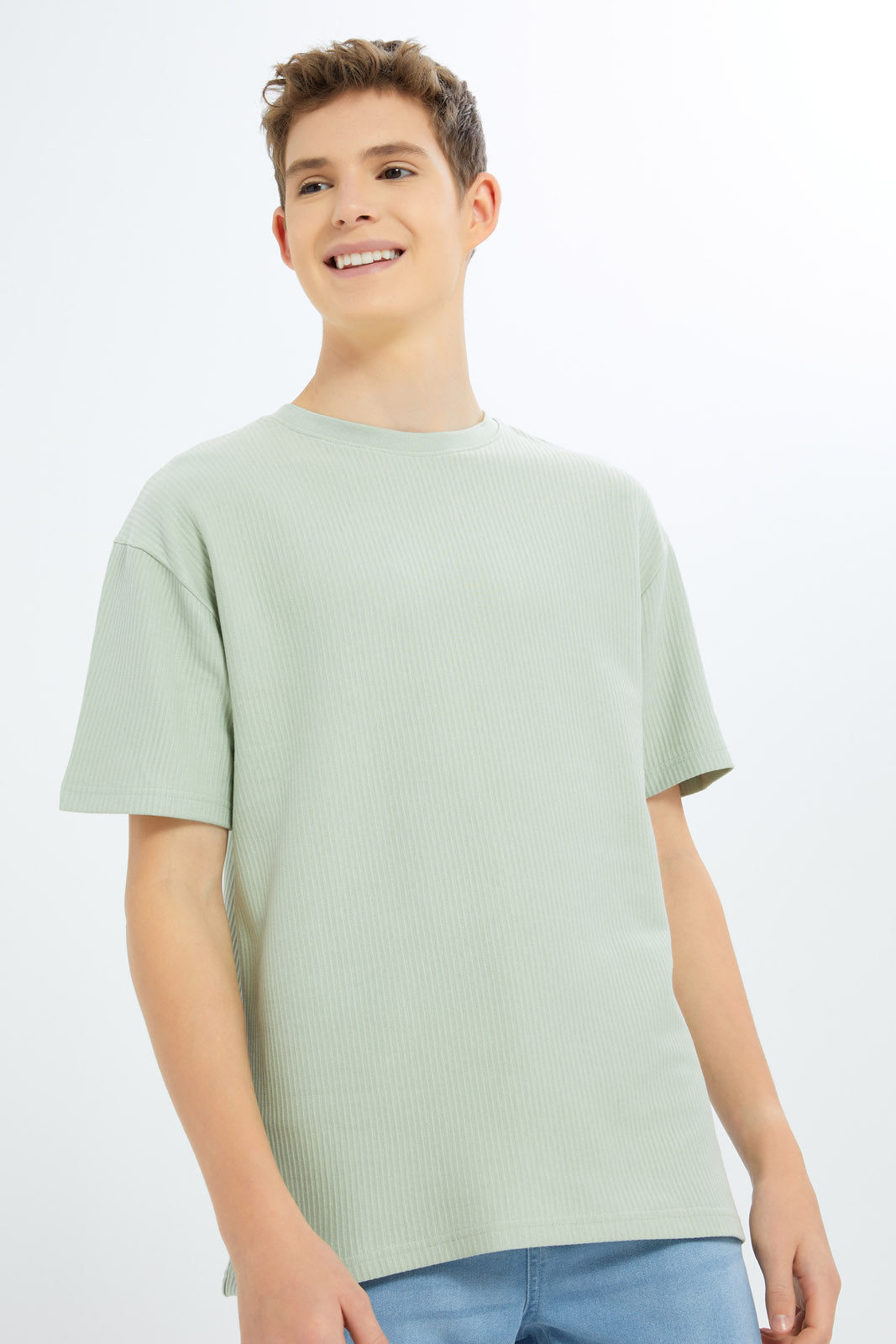 Redtag-Boys-Mint-Oversize-Jacquard-Tee-BSR-T-Shirts,-Category:T-Shirts,-Colour:Mint,-Deals:New-In,-Dept:Boys,-Filter:Senior-Boys-(8-to-14-Yrs),-New-In-BSR-APL,-Non-Sale,-S23B,-Section:Boys-(0-to-14Yrs),-VLM-Senior-Boys-9 to 14 Years