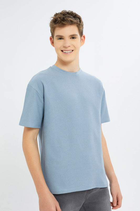 Redtag-Boys-Sky-Blue-Oversize-Jacquard-Tee-BSR-T-Shirts,-Category:T-Shirts,-Colour:Sky-Blue,-Deals:New-In,-Dept:Boys,-Filter:Senior-Boys-(8-to-14-Yrs),-H1:KWR,-H2:BSR,-H3:TSH,-H4:TSH,-New-In-BSR-APL,-Non-Sale,-S23B,-Season:S23B,-Section:Boys-(0-to-14Yrs),-VLM-Senior-Boys-9 to 14 Years