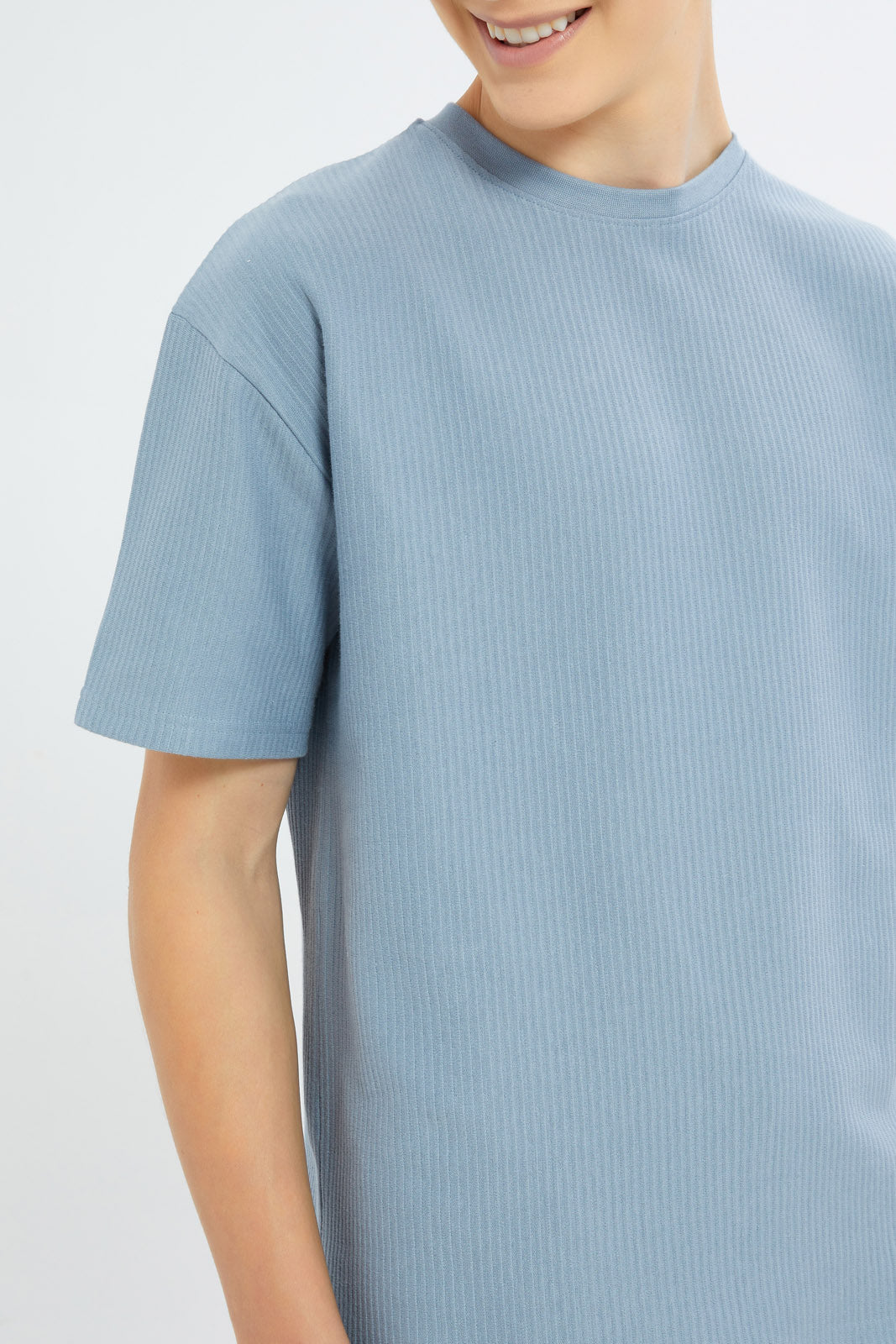 Redtag-Boys-Sky-Blue-Oversize-Jacquard-Tee-BSR-T-Shirts,-Category:T-Shirts,-Colour:Sky-Blue,-Deals:New-In,-Dept:Boys,-Filter:Senior-Boys-(8-to-14-Yrs),-H1:KWR,-H2:BSR,-H3:TSH,-H4:TSH,-New-In-BSR-APL,-Non-Sale,-S23B,-Season:S23B,-Section:Boys-(0-to-14Yrs),-VLM-Senior-Boys-9 to 14 Years