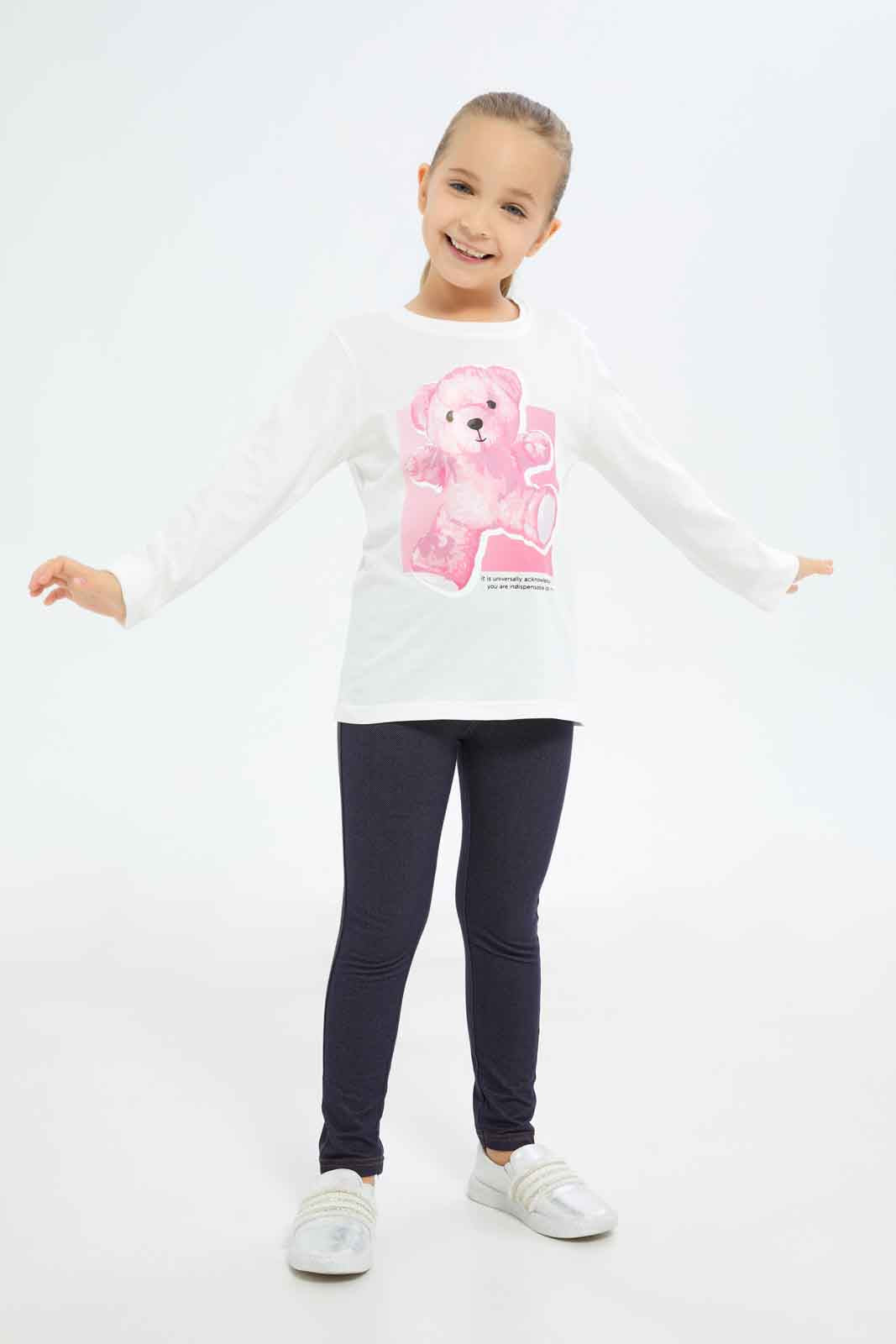 Redtag-Girls-Cream-Teddy-Bear-Tee-Category:T-Shirts,-Colour:Cream,-Deals:New-In,-Dept:Girls,-Filter:Girls-(2-to-8-Yrs),-GIR-T-Shirts,-New-In-GIR-APL,-Non-Sale,-S23A,-Section:Girls-(0-to-14Yrs)-Girls-2 to 8 Years