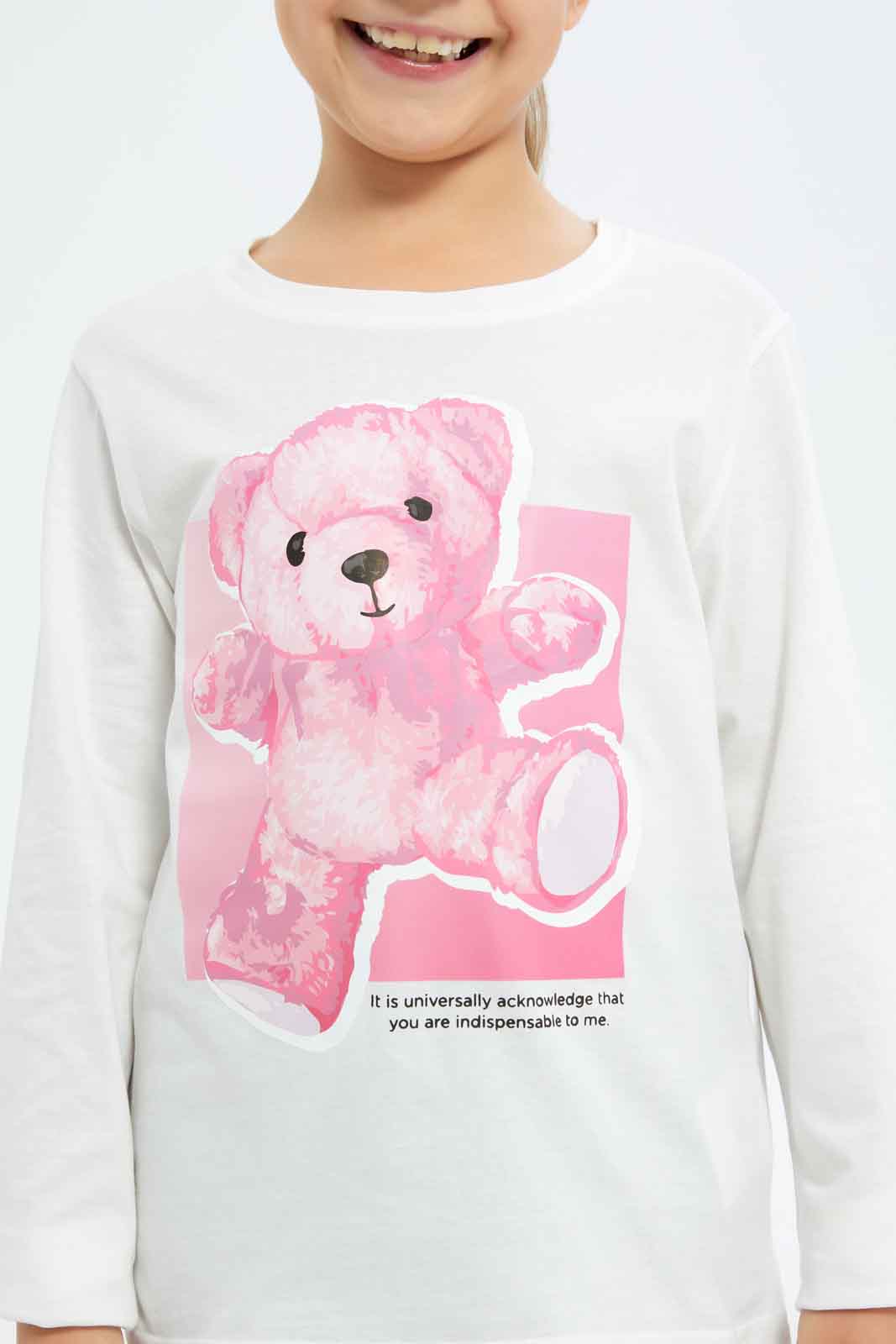 Redtag-Girls-Cream-Teddy-Bear-Tee-Category:T-Shirts,-Colour:Cream,-Deals:New-In,-Dept:Girls,-Filter:Girls-(2-to-8-Yrs),-GIR-T-Shirts,-New-In-GIR-APL,-Non-Sale,-S23A,-Section:Girls-(0-to-14Yrs)-Girls-2 to 8 Years