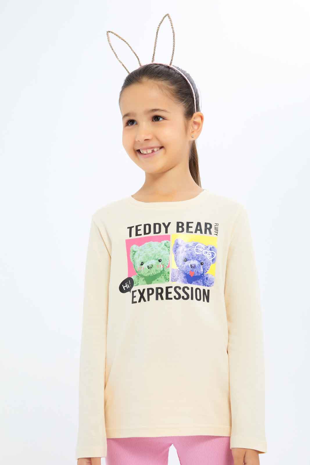 Redtag-Girls-Beige-Teddy-Bear-Tee-Category:T-Shirts,-Colour:Beige,-Deals:New-In,-Dept:Girls,-Filter:Girls-(2-to-8-Yrs),-GIR-T-Shirts,-New-In-GIR-APL,-Non-Sale,-S23A,-Section:Girls-(0-to-14Yrs)-Girls-2 to 8 Years