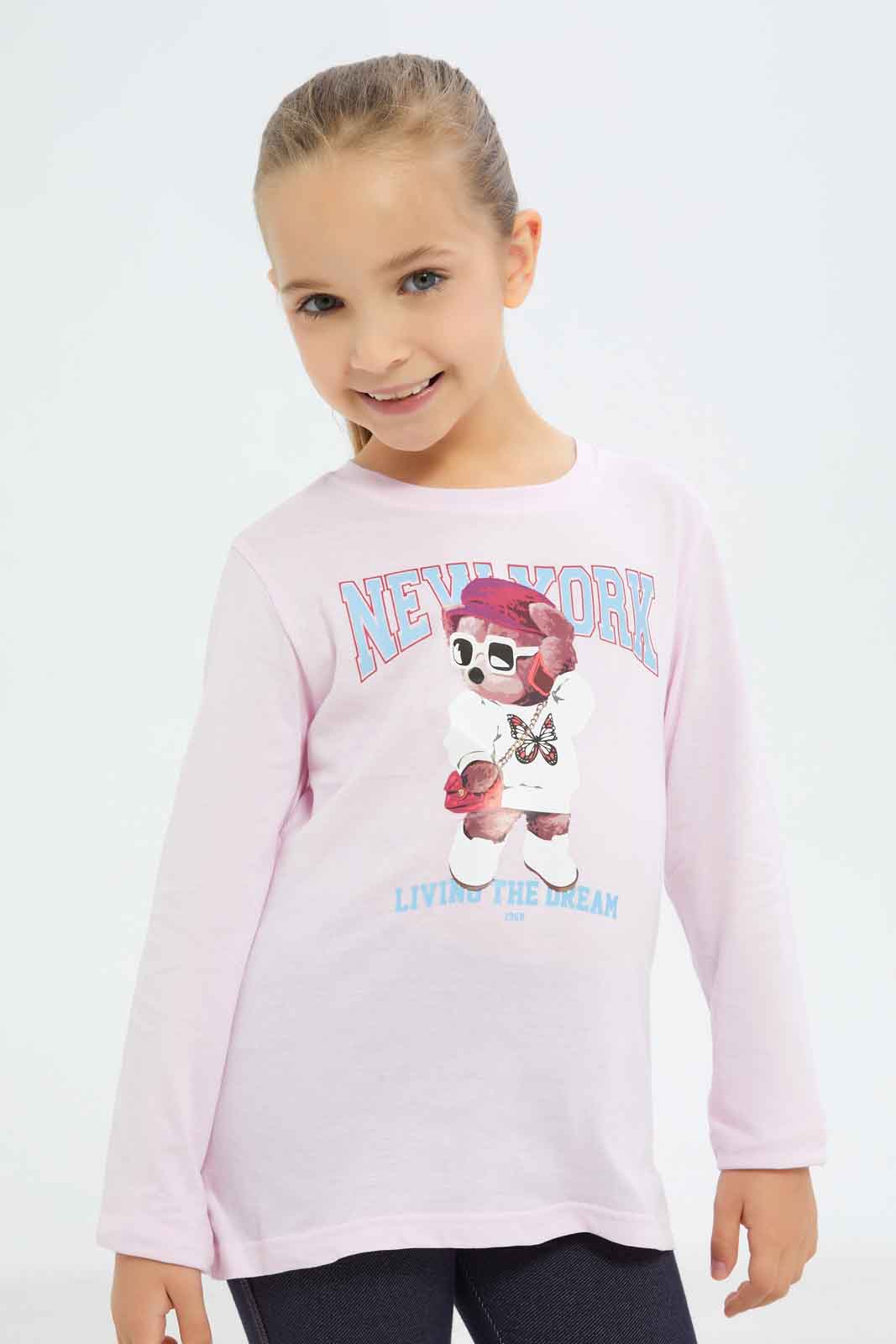 Redtag-Girls-Fuschia-Teddy-Bear-Tee-Category:T-Shirts,-Colour:Fuchsia,-Deals:New-In,-Dept:Girls,-Filter:Girls-(2-to-8-Yrs),-GIR-T-Shirts,-New-In-GIR-APL,-Non-Sale,-S23A,-Section:Girls-(0-to-14Yrs)-Girls-2 to 8 Years