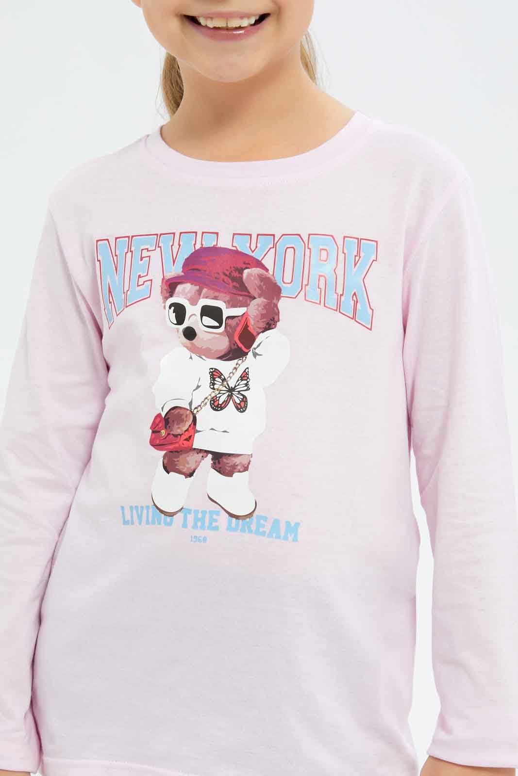 Redtag-Girls-Fuschia-Teddy-Bear-Tee-Category:T-Shirts,-Colour:Fuchsia,-Deals:New-In,-Dept:Girls,-Filter:Girls-(2-to-8-Yrs),-GIR-T-Shirts,-New-In-GIR-APL,-Non-Sale,-S23A,-Section:Girls-(0-to-14Yrs)-Girls-2 to 8 Years