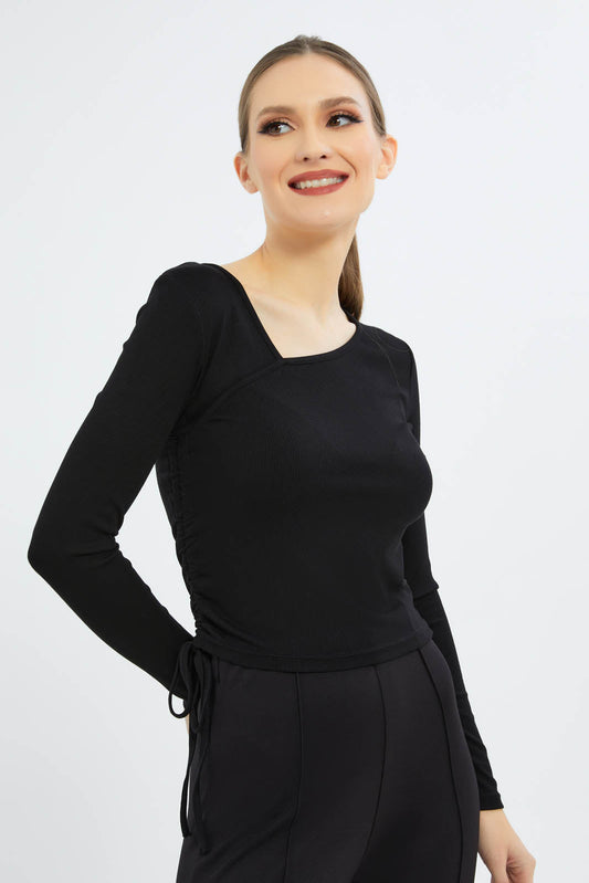 Redtag-Women-Asym-Ls-Top-Category:Tops,-Colour:Black,-Deals:New-In,-Dept:Ladieswear,-Filter:Women's-Clothing,-New-In-Women-APL,-Non-Sale,-S23B,-Section:Women,-Women-Tops-Women's-