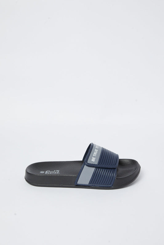 Redtag-Navy-Slogan-Print-Slide-BSR-Flip-Flops,-Category:Shoes,-Colour:Navy,-Deals:New-In,-Filter:Boys-Footwear-(5-to-14-Yrs),-N/A,-New-In-BSR-FOO,-Non-Sale,-S23A,-Section:Boys-(0-to-14Yrs)-Senior-Boys-5 to 14 Years