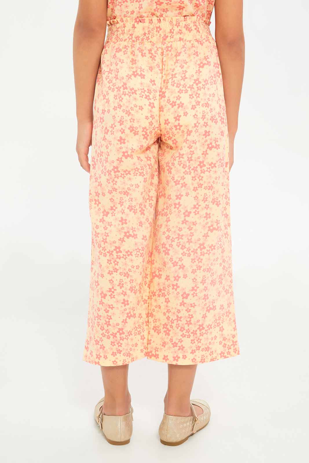Redtag-Girls-Wideleg-Poplin-Trouser---Co-Ord-Pink-Floral-Category:Trousers,-Colour:Apricot,-Deals:New-In,-Dept:Girls,-Filter:Girls-(2-to-8-Yrs),-GIR-Trousers,-New-In-GIR-APL,-Non-Sale,-S23B,-Section:Girls-(0-to-14Yrs)-Girls-2 to 8 Years