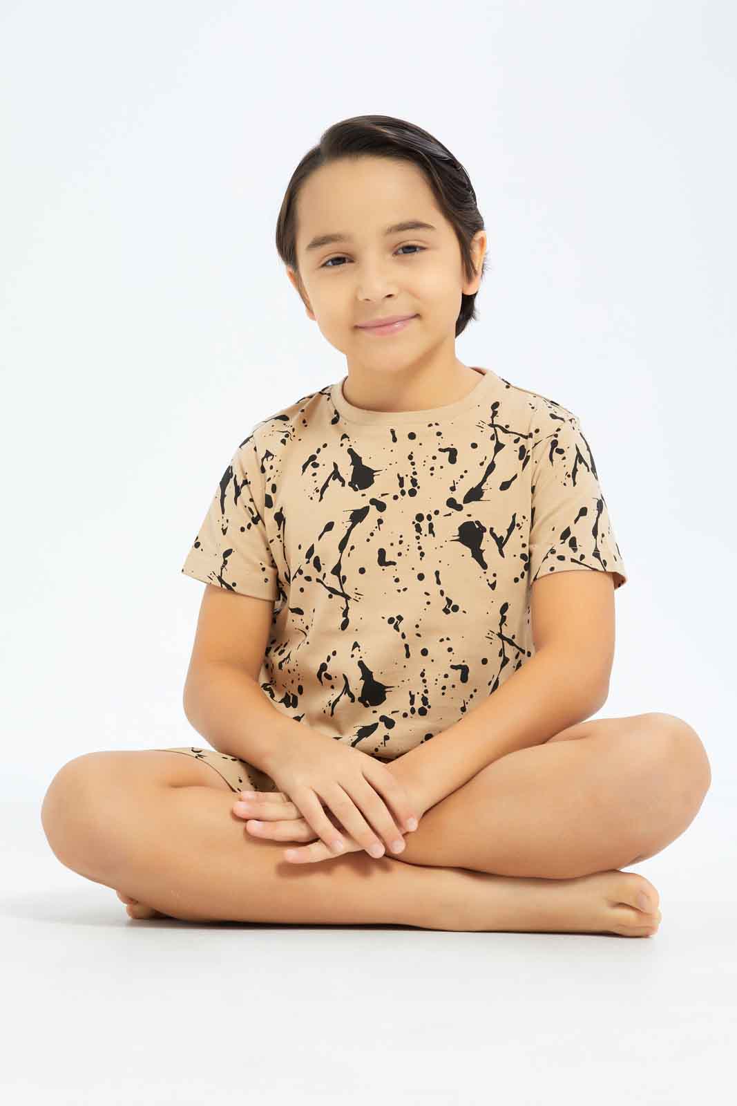 Redtag-Boys-Dark-Brown-Splat-Print-Pyjama-Set-BOY-Pyjama-Sets,-Category:Pyjama-Sets,-Colour:Brown,-Deals:New-In,-Dept:Boys,-Filter:Boys-(2-to-8-Yrs),-New-In-BOY-APL,-Non-Sale,-S23B,-Section:Boys-(0-to-14Yrs)-Boys-2 to 8 Years