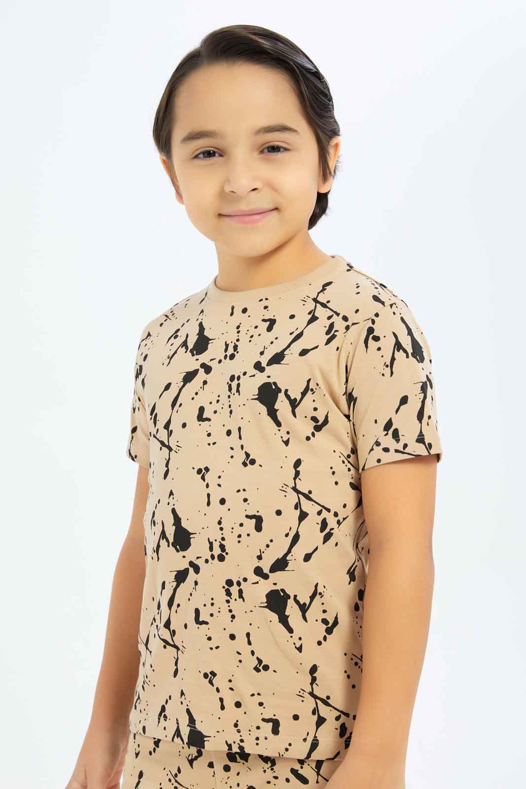Redtag-Boys-Dark-Brown-Splat-Print-Pyjama-Set-BOY-Pyjama-Sets,-Category:Pyjama-Sets,-Colour:Brown,-Deals:New-In,-Dept:Boys,-Filter:Boys-(2-to-8-Yrs),-New-In-BOY-APL,-Non-Sale,-S23B,-Section:Boys-(0-to-14Yrs)-Boys-2 to 8 Years