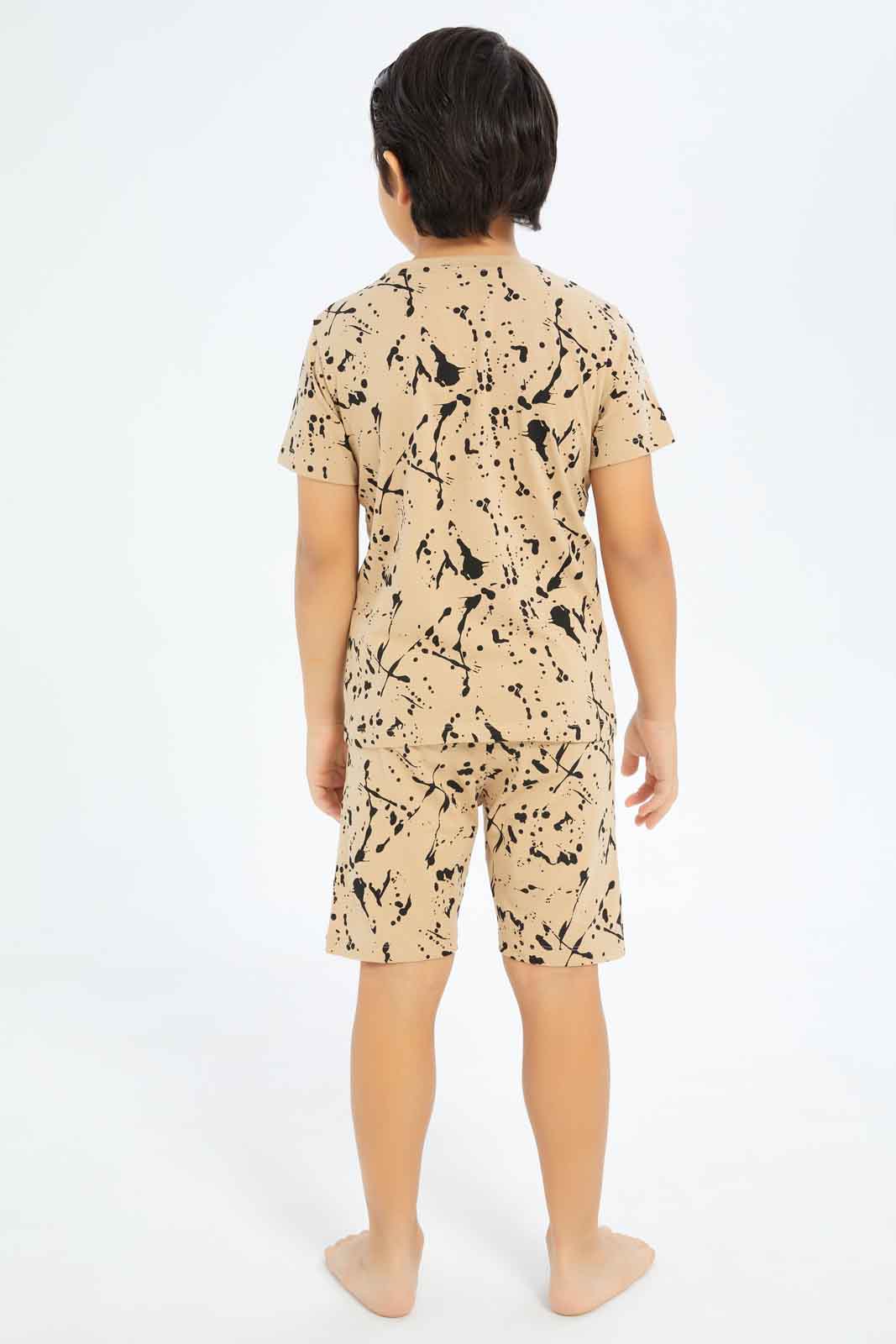 Redtag-Boys-Dark-Brown-Splat-Print-Pyjama-Set-BOY-Pyjama-Sets,-Category:Pyjama-Sets,-Colour:Brown,-Deals:New-In,-Dept:Boys,-Filter:Boys-(2-to-8-Yrs),-New-In-BOY-APL,-Non-Sale,-S23B,-Section:Boys-(0-to-14Yrs)-Boys-2 to 8 Years