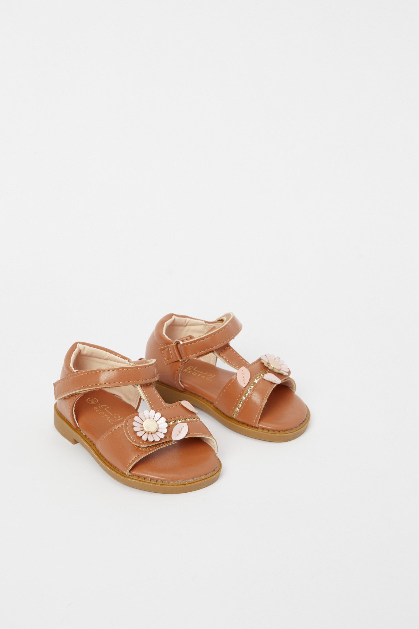 Redtag-Brown-Floral-Trim-Sandal-Category:Shoes,-Colour:Brown,-Deals:New-In,-Filter:Girls-Footwear-(1-to-3-Yrs),-H1:FOO,-H2:ING,-H3:SHO,-H4:CAH,-ING-Shoes,-N/A,-New-In-ING-FOO,-Non-Sale,-S23B,-Season:S23B,-Section:Girls-(0-to-14Yrs)-Infant-Girls-1 to 3 Years