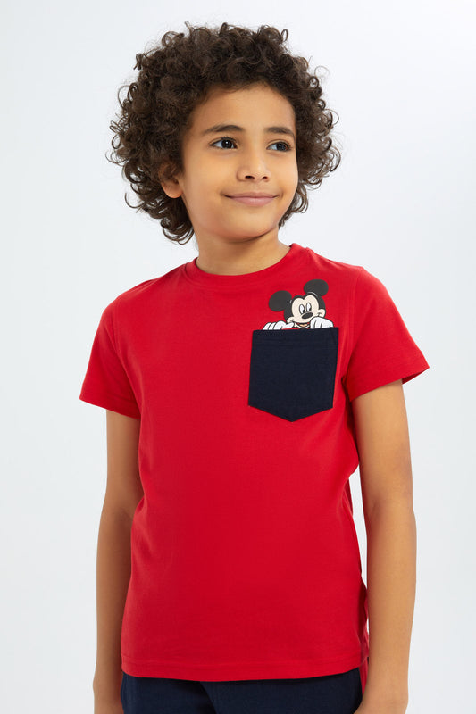 Redtag-Boys-Red-Mickey-Mouse-Pocket-T-Shirt-BOY-T-Shirts,-Category:T-Shirts,-CHA,-Colour:Red,-Deals:New-In,-Dept:Boys,-Filter:Boys-(2-to-8-Yrs),-New-In-BOY-APL,-Non-Sale,-S23C,-Section:Boys-(0-to-14Yrs)-Boys-2 to 8 Years