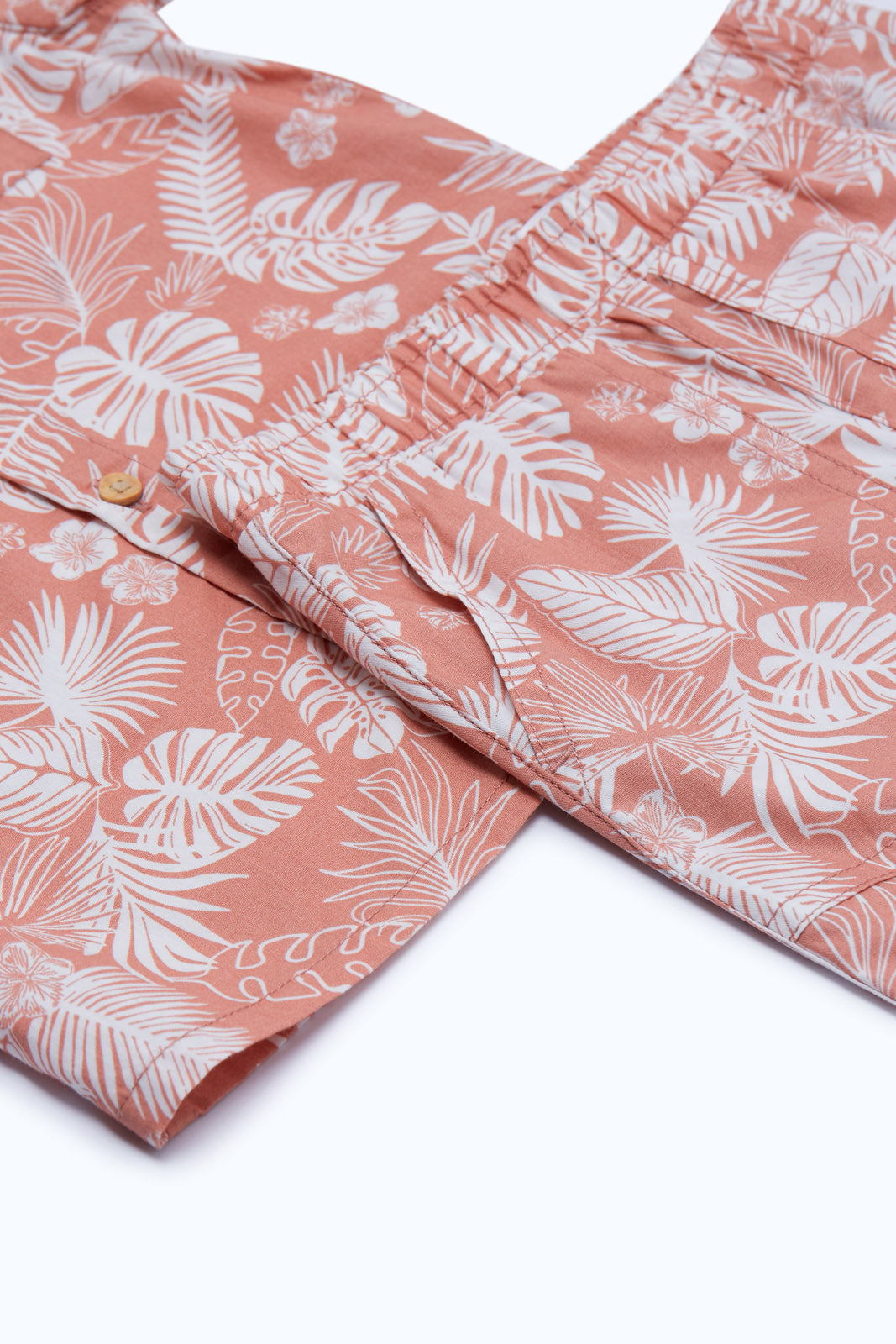 Redtag-Boys-Coral-Leave-Print-Woven-Shirt-And-Shorts-2-Pcs-Set-Set-Category:Sets,-Colour:Orange,-Deals:New-In,-Dept:Boys,-Filter:Infant-Boys-(3-to-24-Mths),-H1:KWR,-H2:INB,-H3:SET,-H4:CAE,-INB-Sets,-New-In-INB-APL,-Non-Sale,-Packs,-S23B,-Season:S23B,-Section:Boys-(0-to-14Yrs),-Set:Set-of-2-Infant-Boys-3 to 24 Months