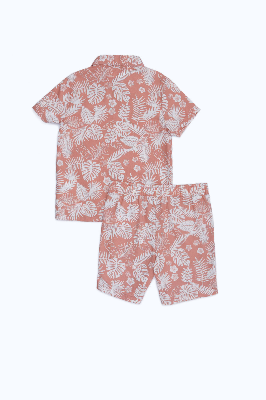 Redtag-Boys-Coral-Leave-Print-Woven-Shirt-And-Shorts-2-Pcs-Set-Set-Category:Sets,-Colour:Orange,-Deals:New-In,-Dept:Boys,-Filter:Infant-Boys-(3-to-24-Mths),-H1:KWR,-H2:INB,-H3:SET,-H4:CAE,-INB-Sets,-New-In-INB-APL,-Non-Sale,-Packs,-S23B,-Season:S23B,-Section:Boys-(0-to-14Yrs),-Set:Set-of-2-Infant-Boys-3 to 24 Months